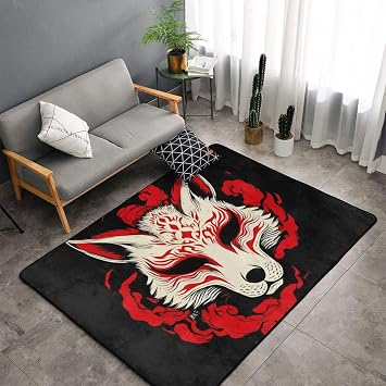 Memory Foam Japanese Kitsune Mask Fox Art Area Rugs Play Rug Carpet for Dining Room Home Office - Cozy Standing Mat with Non Skid Backing, 60" Lx39 W
