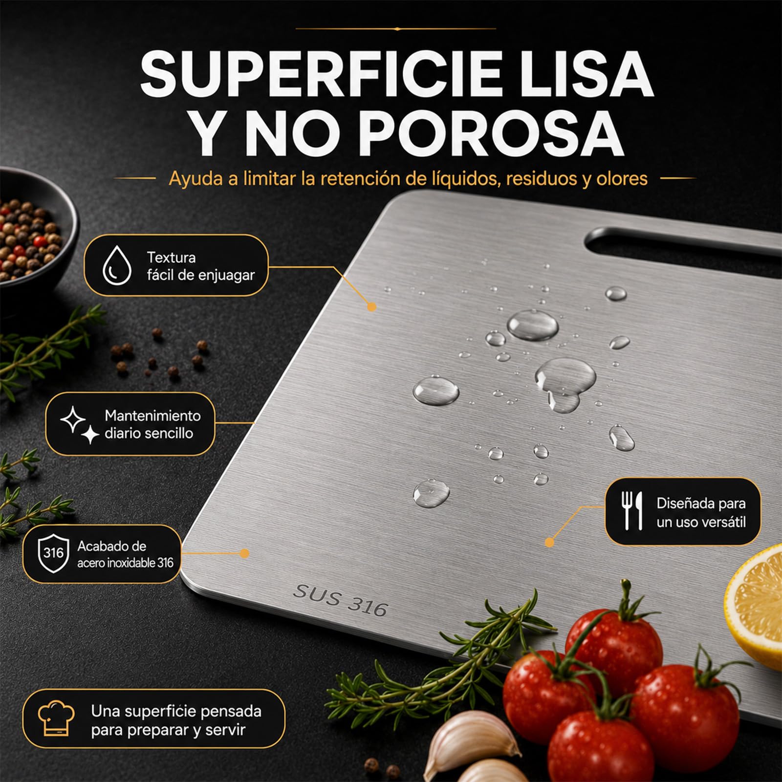 Cutium Tabla de Cortar, de Titanio, Inodora y Fácil de Limpiar (39 * 28CM) | No se hincha, no se astilla y evita la abrasión típica del plástico al cortar diferentes alimentos.