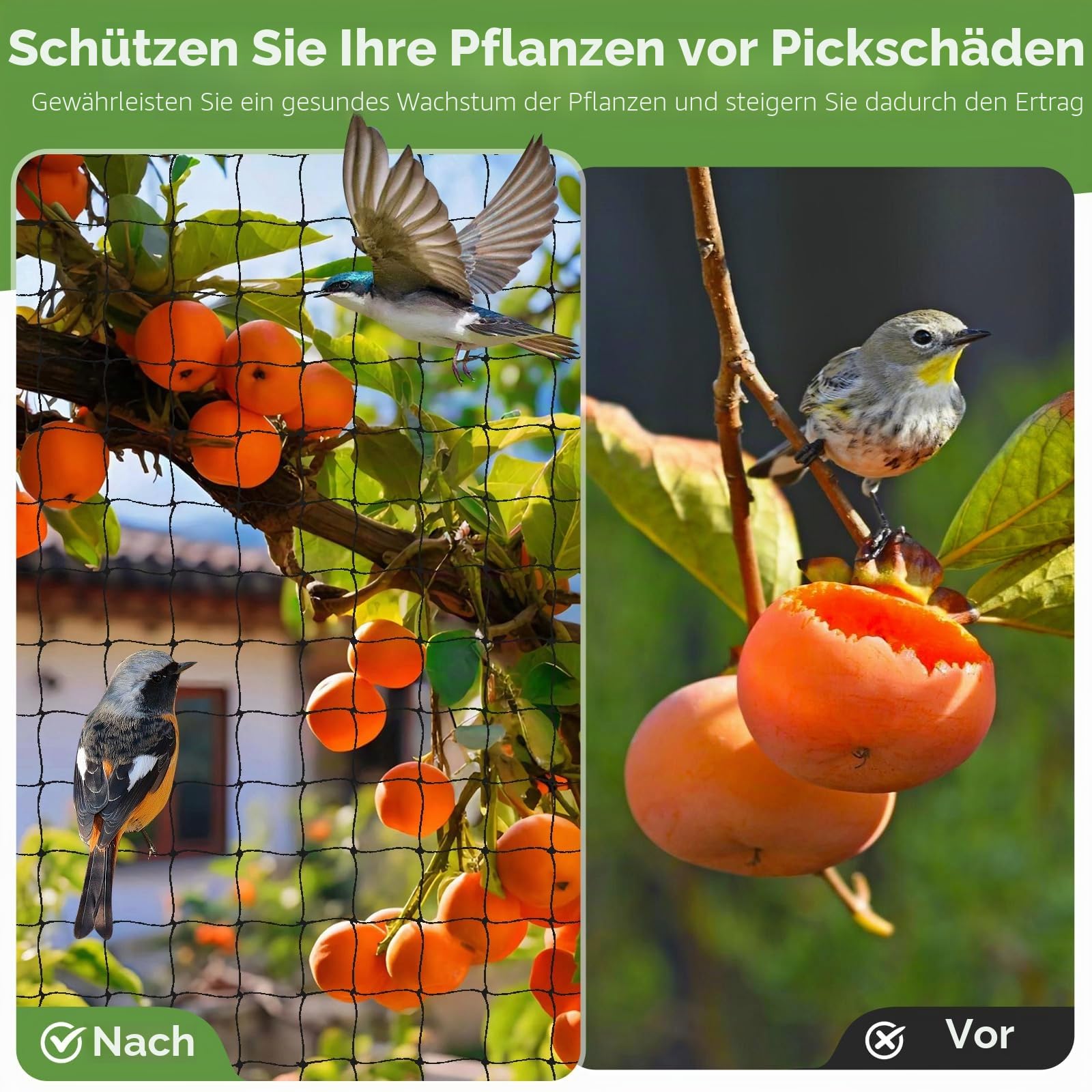 Vogelschutznetz 15 m x 15 m, Vogelnetz Schwarz, Volierennetz