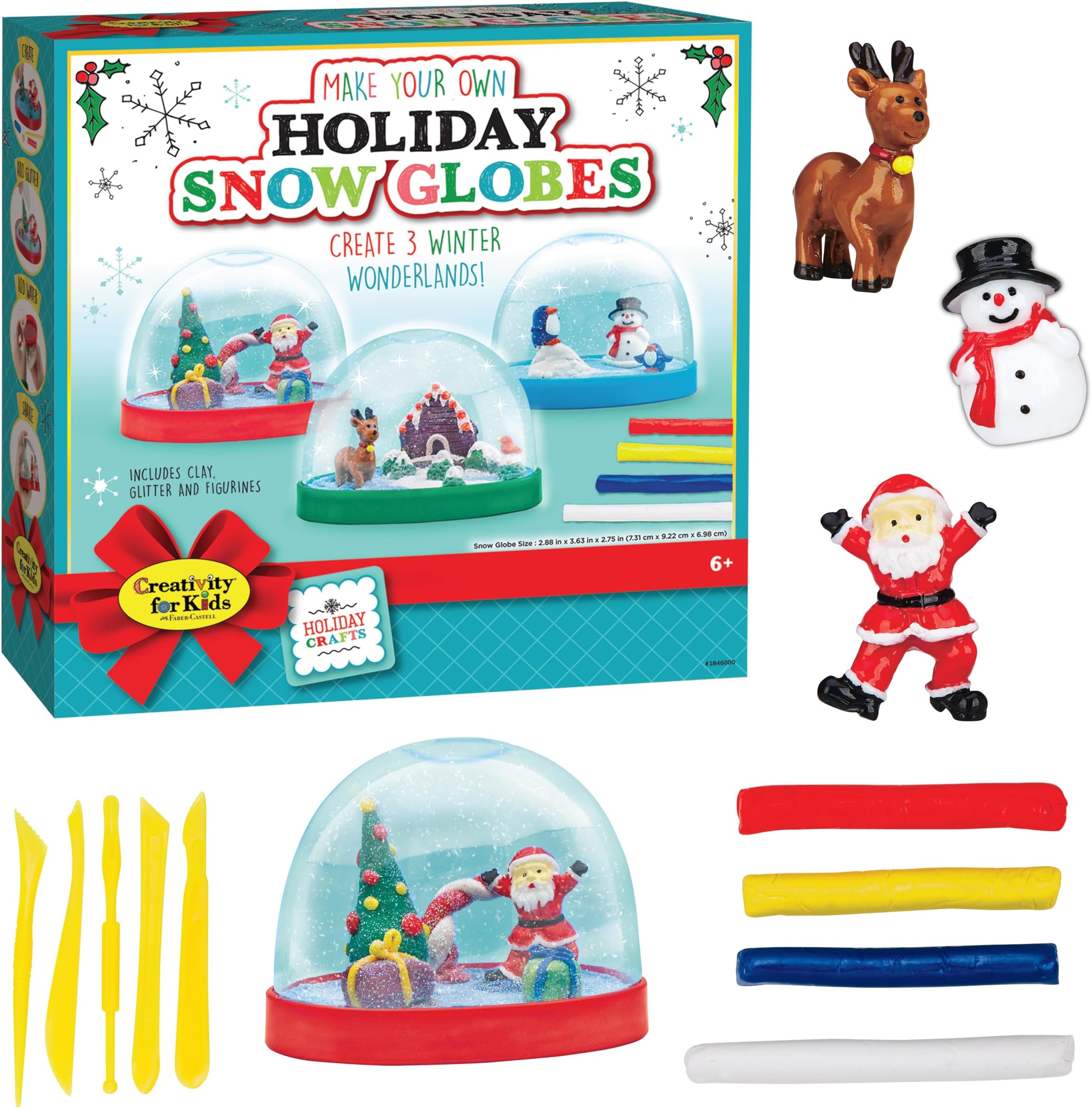 creativity for kids 1846000 creativity for kids holiday snow globes - makes 3 christmas snow globes for kids (new packaging)- Multi color