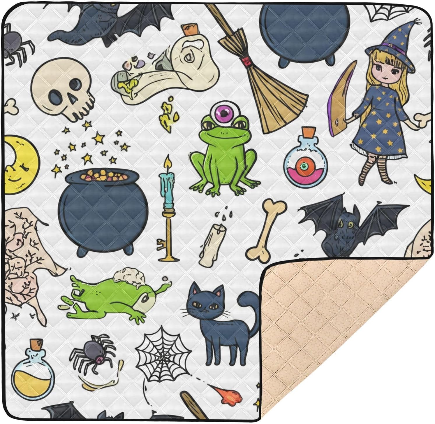 Cartoon Halloween Elements Baby Play Mat, 50“ X 50” Washable Folding Crawling Mat, Baby Floor Mat, Soft, Non-Slip