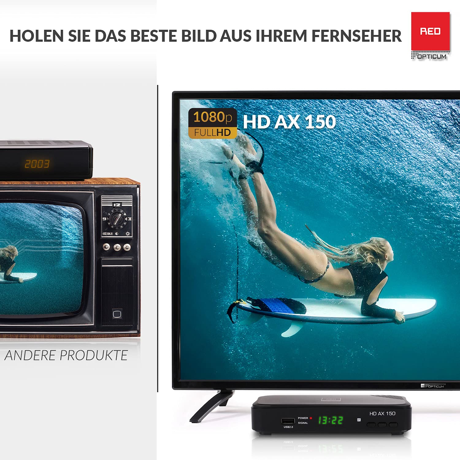 RED Opticum AX 150 Sat Receiver, Digital Satelliten-Receiver mit HDMI - SCART - USB – Full HD Receiver für Satellitenschüssel TV, HD SAT-Receiver (Test: 1,2 SEHR GUT)