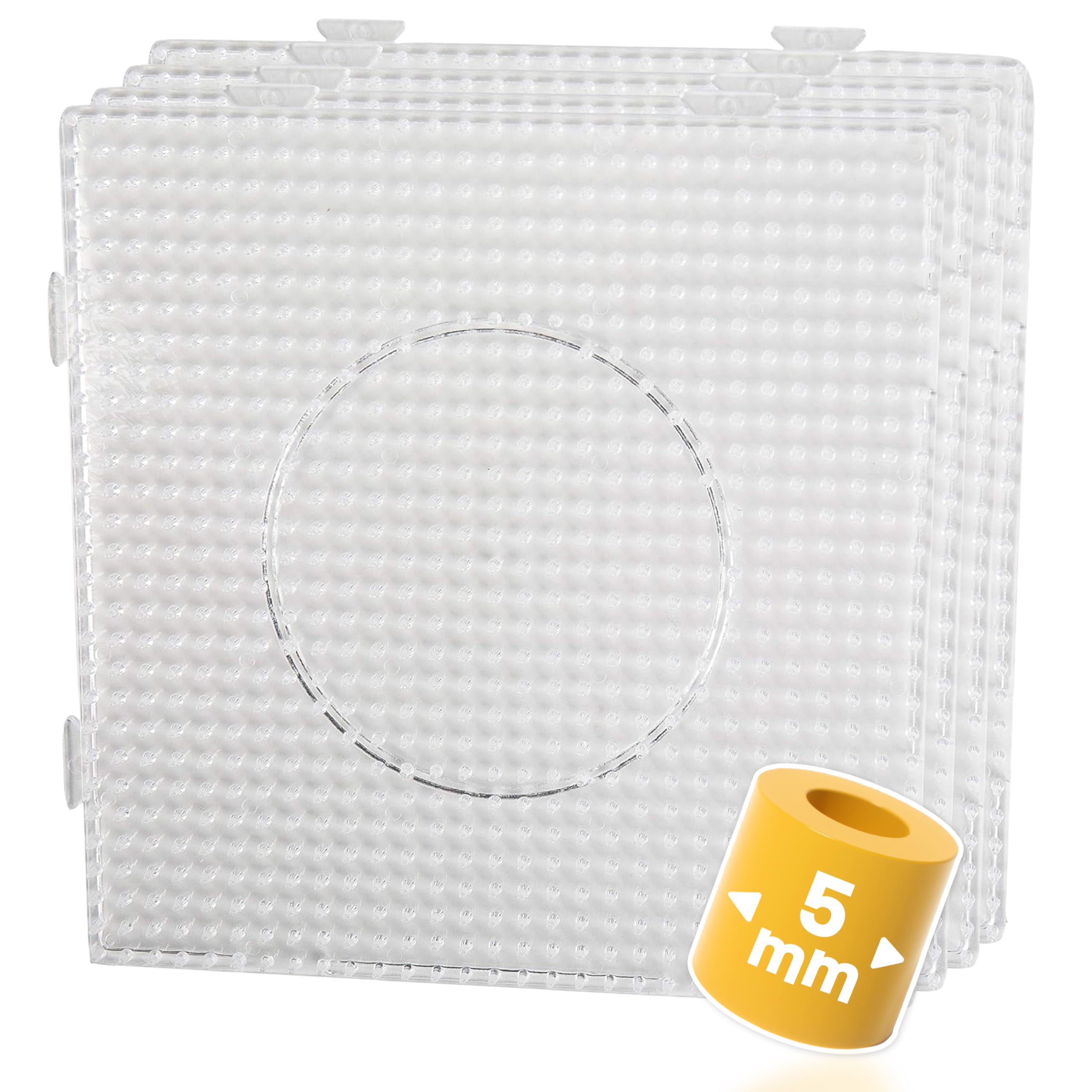Smowo® 4 Bügelperlen Platten - 5mm Steckplatten Quadratisch und transparent - zusammensteckbar mit Stiftplatten - 14,5 x 14,5 cm