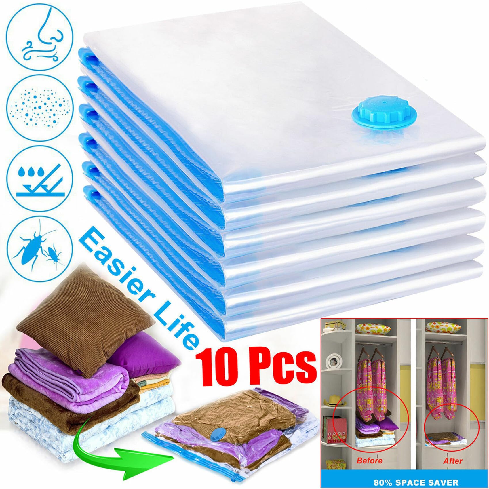 VICASKY 10stücke Vakuumkompressionsbeutel Platzsparend Faltbar Für Kleidung Organizer Luftdichter Aufbewahrungsbeutel Kleiderbeutel Vakuumbeutel