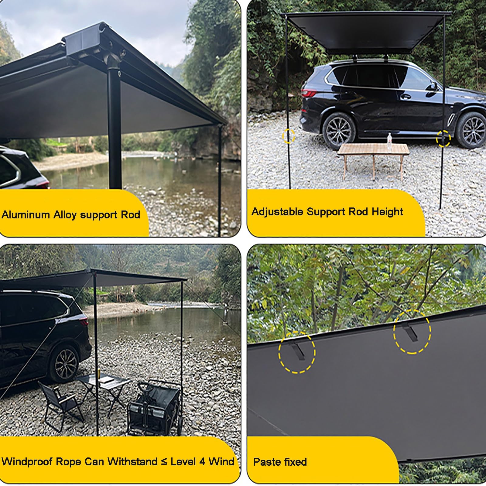 Tendalino Auto, Tendalino Camper con Protezione UV50+, Laterale Tenda Auto per 4x4 e Campeggio con Accessori Regolabili, Montaggio Rapido(200x250cm/6.6x8.2ft)