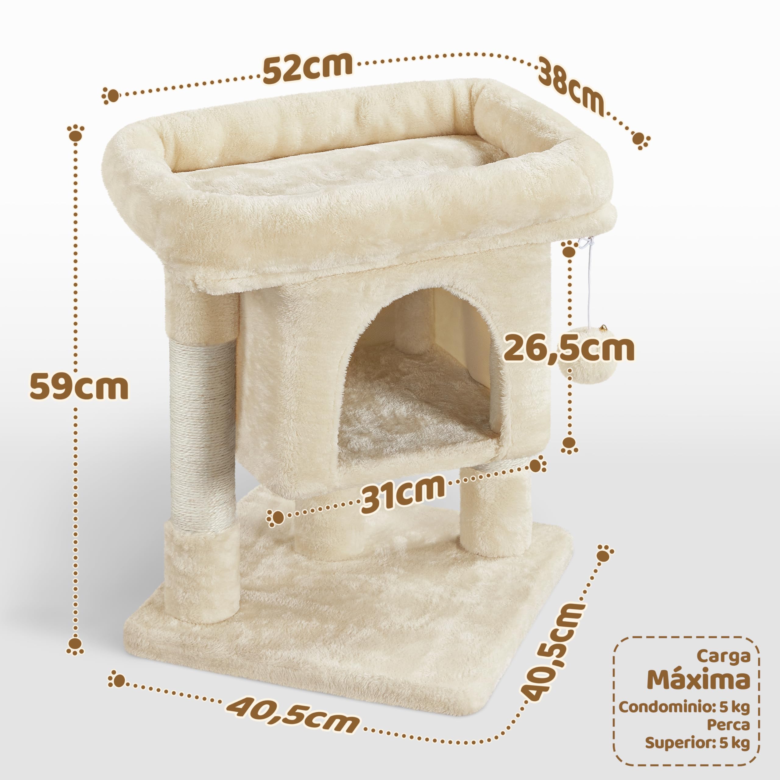 Yaheetech Árbol Rascador para Gatos 3 Niveles Torre con Condominio Beige