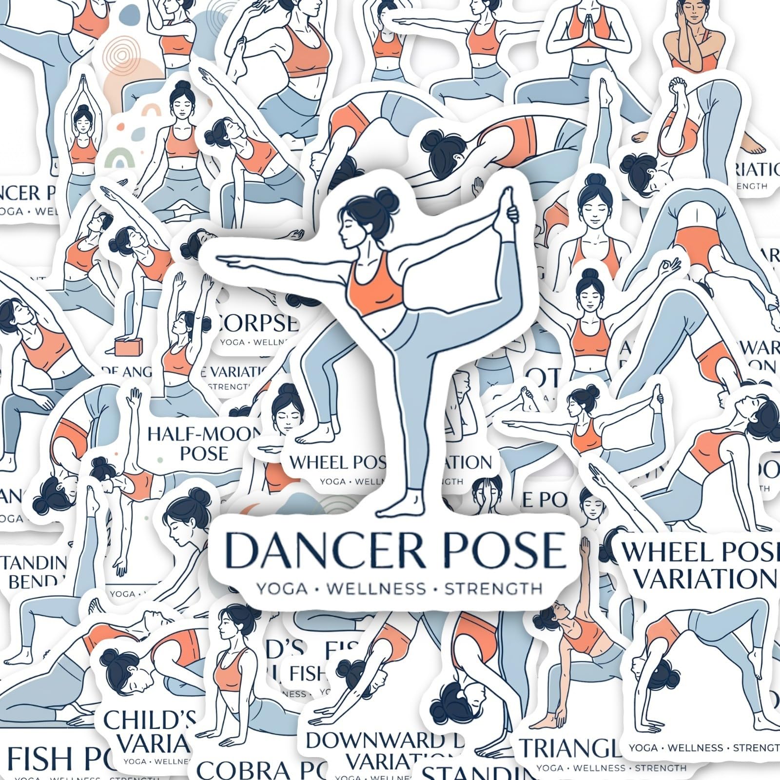 50Pcs Yoga Pose Stickers Wellness Fitness Vinyl Decals for Laptops Skateboards Luggage Helmets Bikes and Phones Fans Lovers and Calm Vibe Enthusiasts