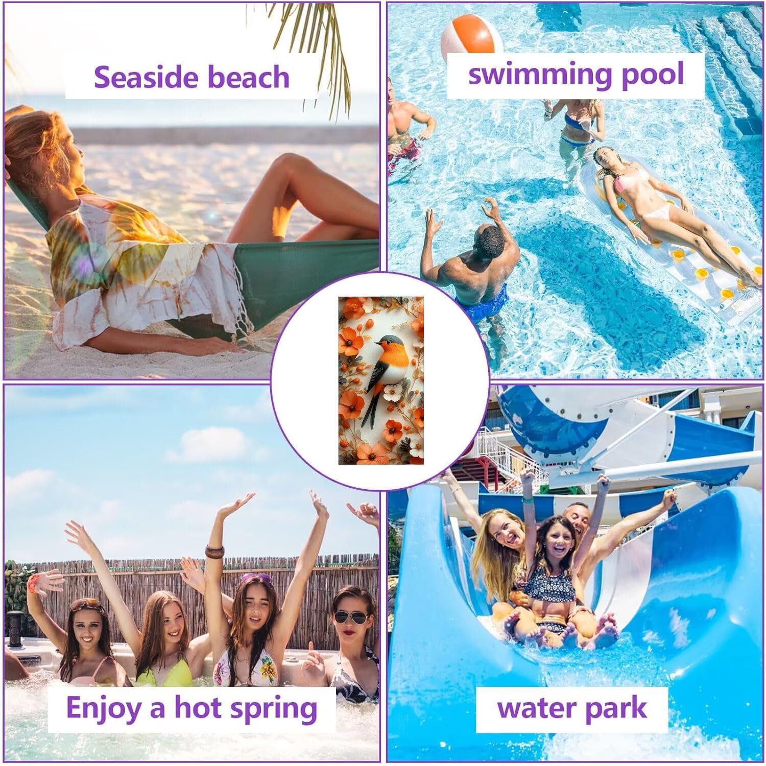 Toalla Playa 100 x 200 cm, Juego de 2 Toallas Microfibra Grande de Secado Rápido, Absorbente, Compacto, Toalla de BañO Sin Arena Verano Manta de Playa Mujer para Gimnasio Baño Regalo (Aves) H-784