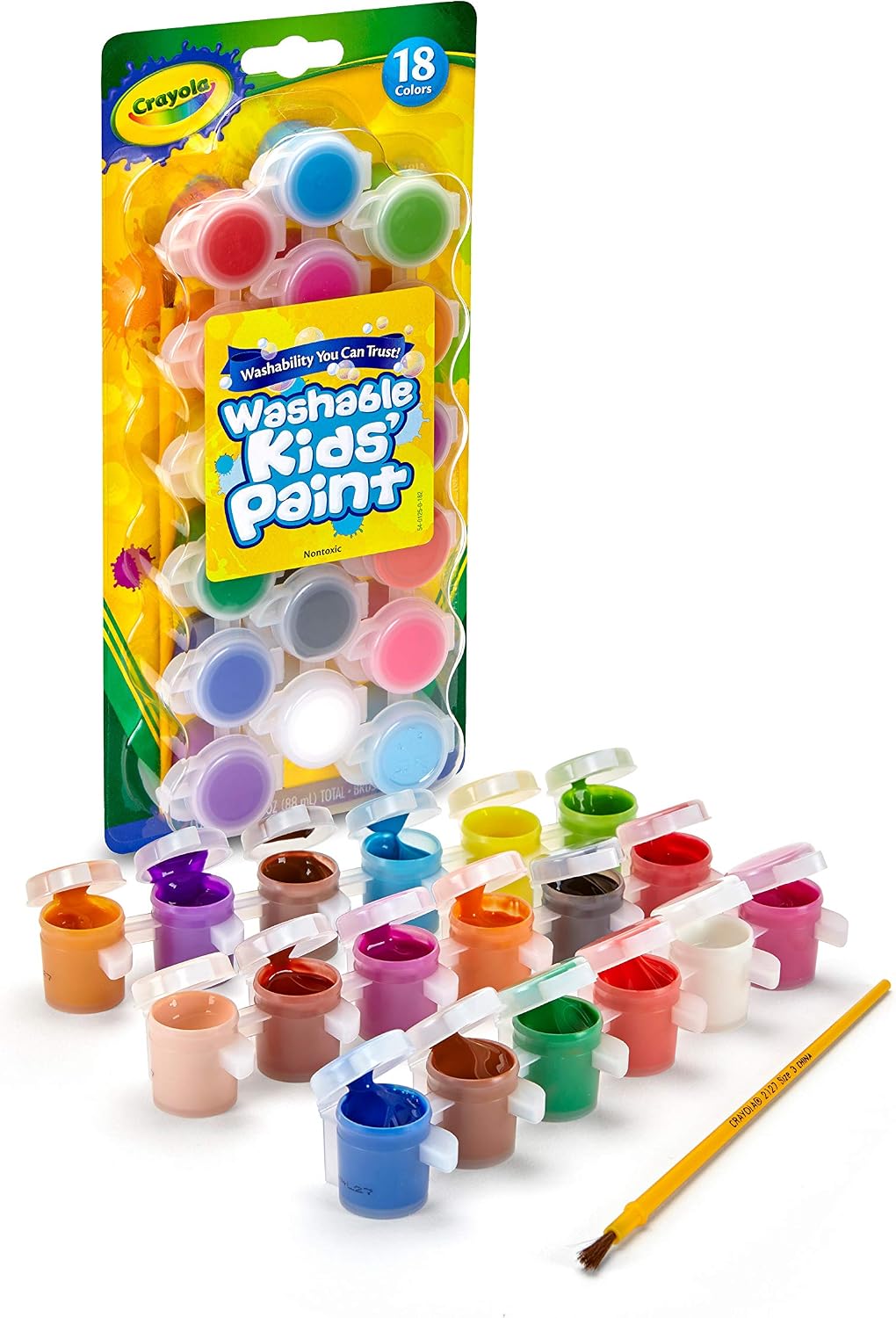Набор красок Crayola (Крайола) в мини-бутылочке 18 цветов с кисточкой 540125 обычное изделие, которое я могу легко смыть водой, фото 5