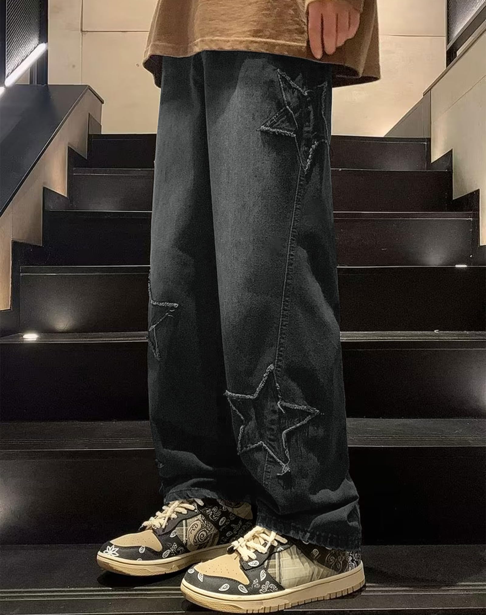 Y2K E-Girl Jeans décontracté imprimé étoiles Pantalon classique jambe droite pour femme