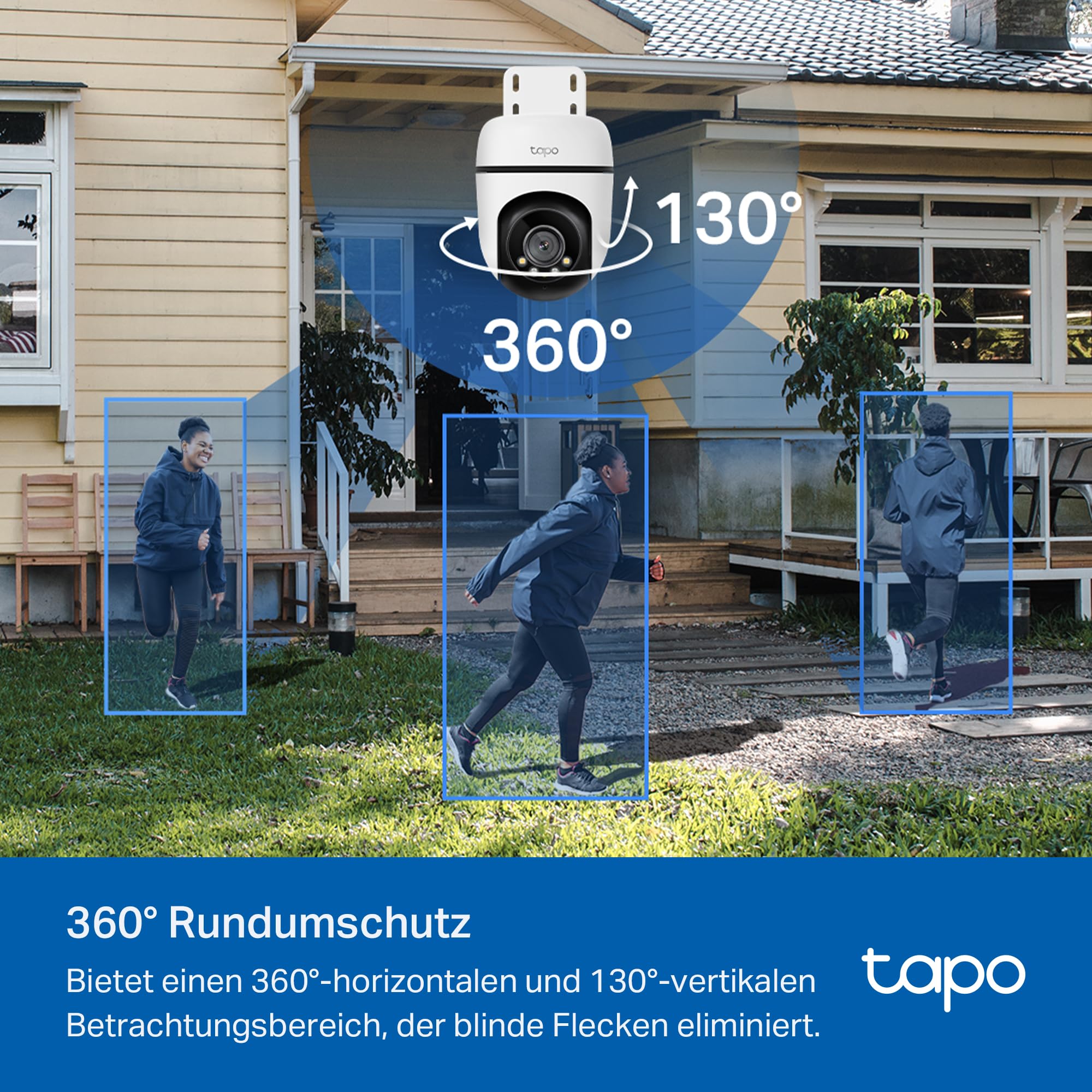 Tapo C51A 2K WLAN Überwachungskamera Außen, 360° Schwenk-/Neige, Vollfarbige Nachtsicht, Personenerkennung, Bewegungsverfolgung, Zwei-Wege-Audio, microSD-Karte bis zu 512 GB