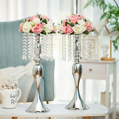 Miniatura 40 de Jarrones dorados para centros de mesa, soporte de arreglo floral de cristal de 10.2 pulgadas, centros de mesa de boda para mesas, soportes de jarrón