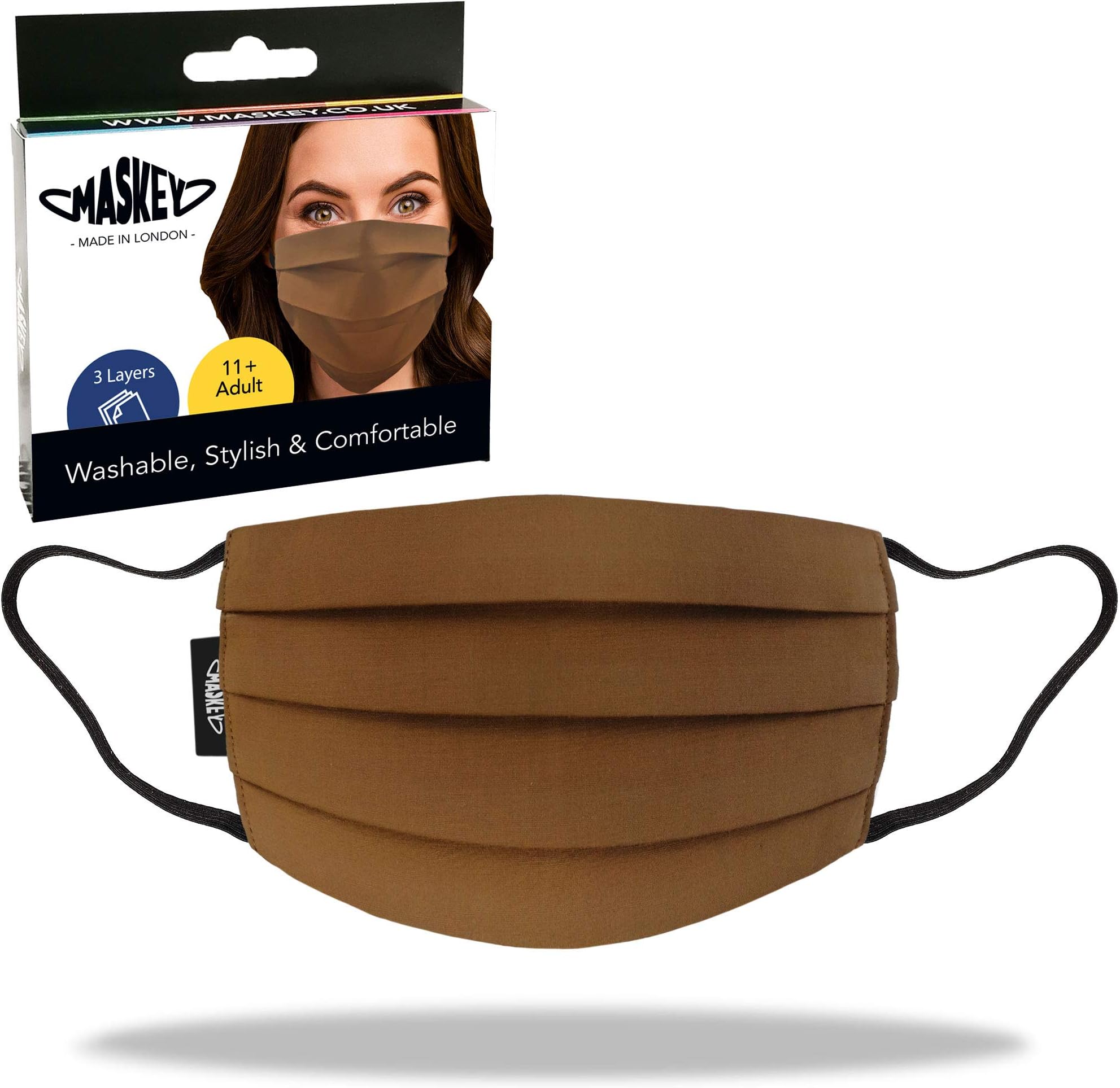 Face mask which is Washable and Made in The UK | 3 Layers of Blended Cocoa Washable Cotton | Made in London, UK | Washable Over 100 Times