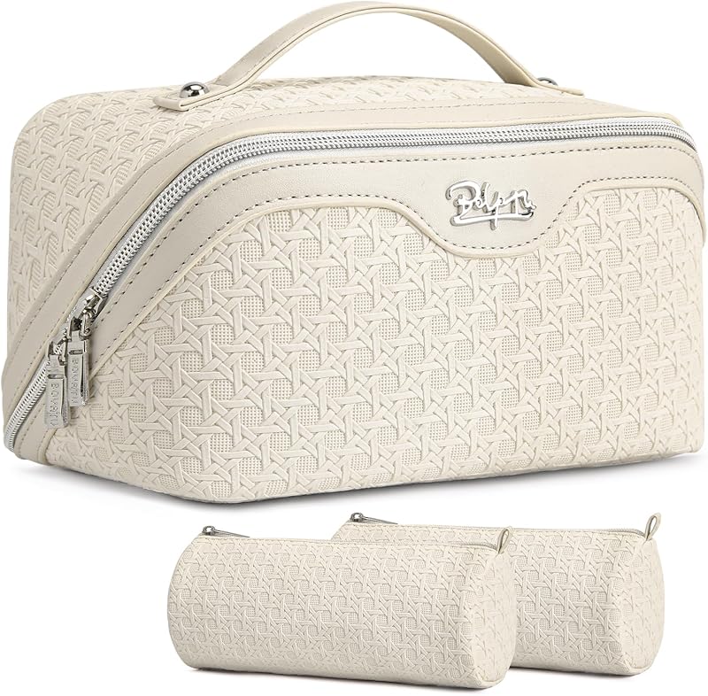 Necessaire de maquiagem BOYATU com compartimentos, material sintético, cor M-72Off-white, Pacote com 3