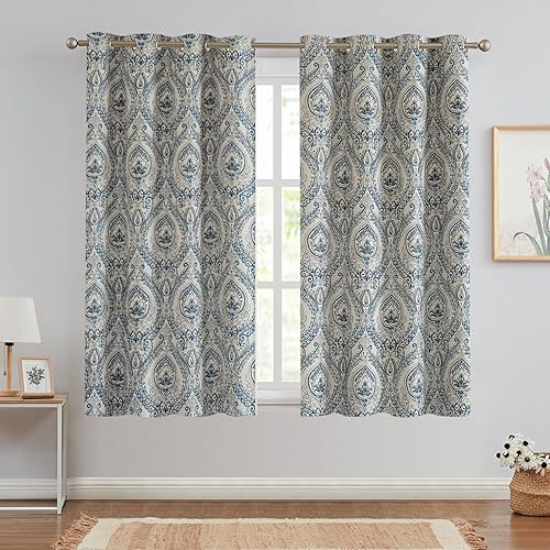Miniatura 2 de Vangao Cortinas de damasco de 63 pulgadas de largo, 2 paneles con estampado de medallón de cachemira para dormitorio, sala de estar, cortinas de