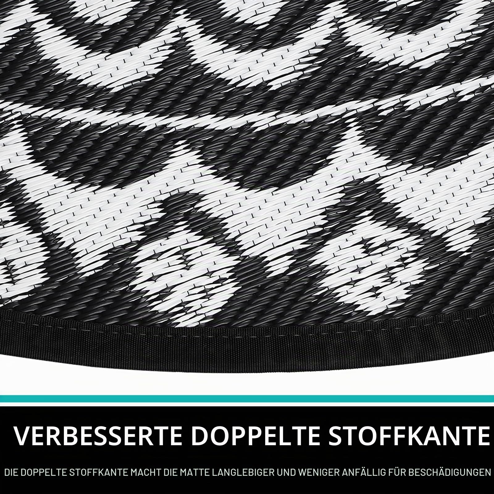Capslpad Boho-Outdoor-Teppich, rund, 240 cm, wasserdicht, für den Außenbereich, wendbar, Picknick-Matte, tragbar, UV-beständig, Kunststoff-Strohteppich, für drinnen und draußen, runder Teppich für