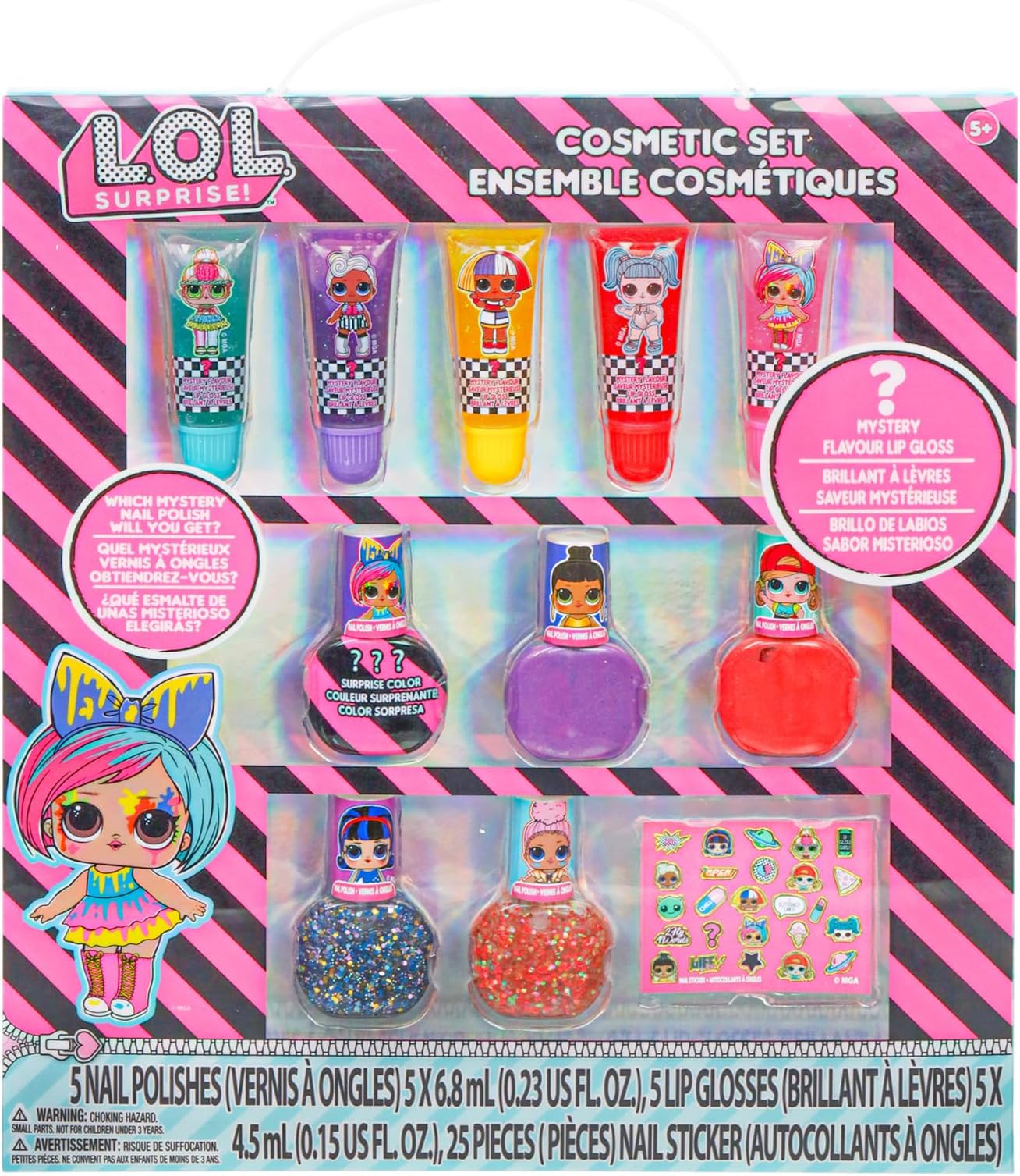 Townley Girl (L.O.L SURPRISE) - L.O.L Surprise Super Sparkly Cosmetic Set with Lip Gloss, Nail Polish and Nail Stickers, 11 Pcs