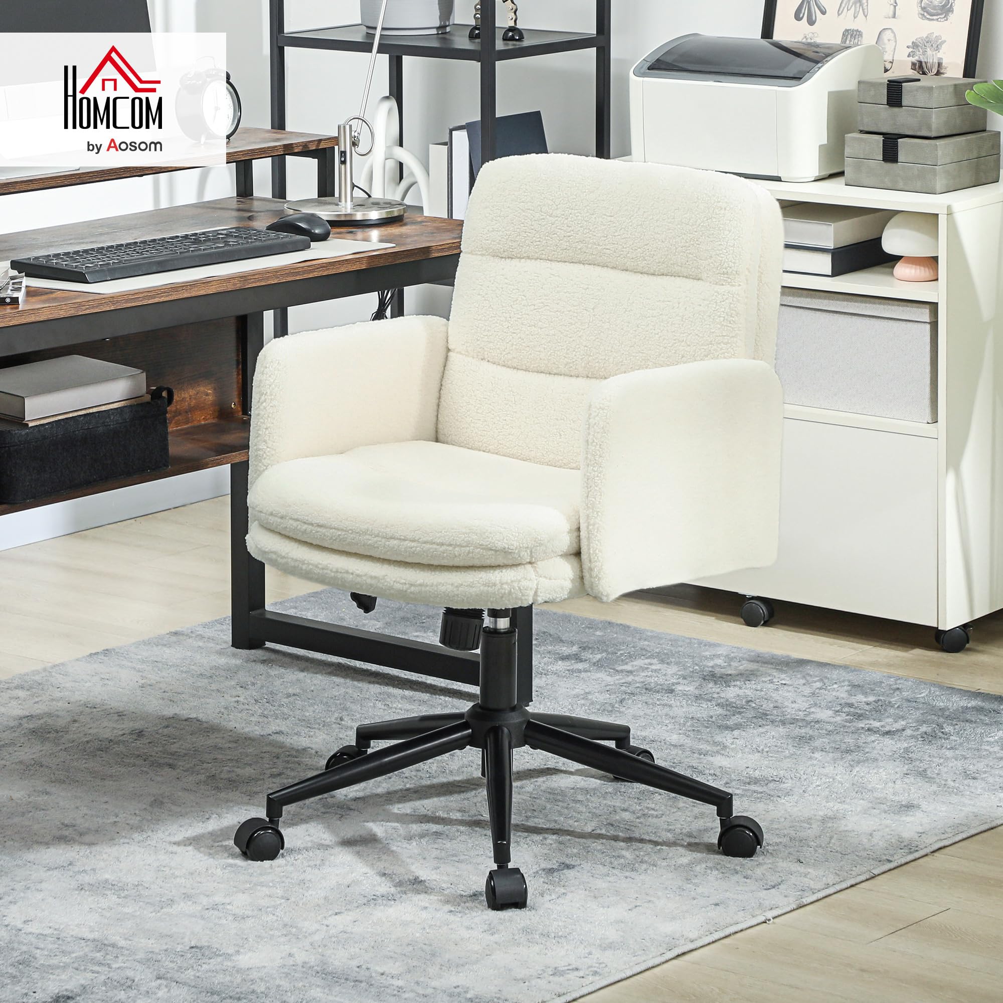 HOMCOM Chaise de Bureau, Fauteuil de Bureau Ergonomique, Crème