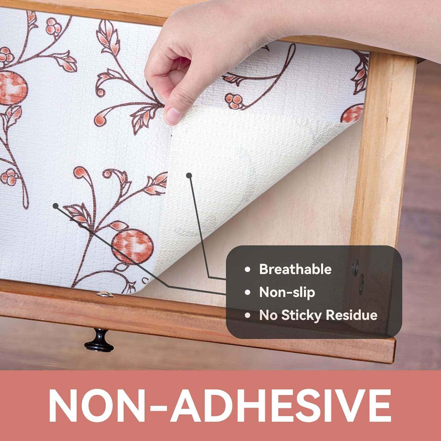 RAY STAR Shelf Liner, Non Adhesive Wisteria Pink Floral Kitchen Cabinet Liner for Pantry Drawer Vanity, Strong Grip Non Slip, Shelf Liners for Kitchen Cabinets Cupboard 18 Inch x 8 FT (3 Rolls)