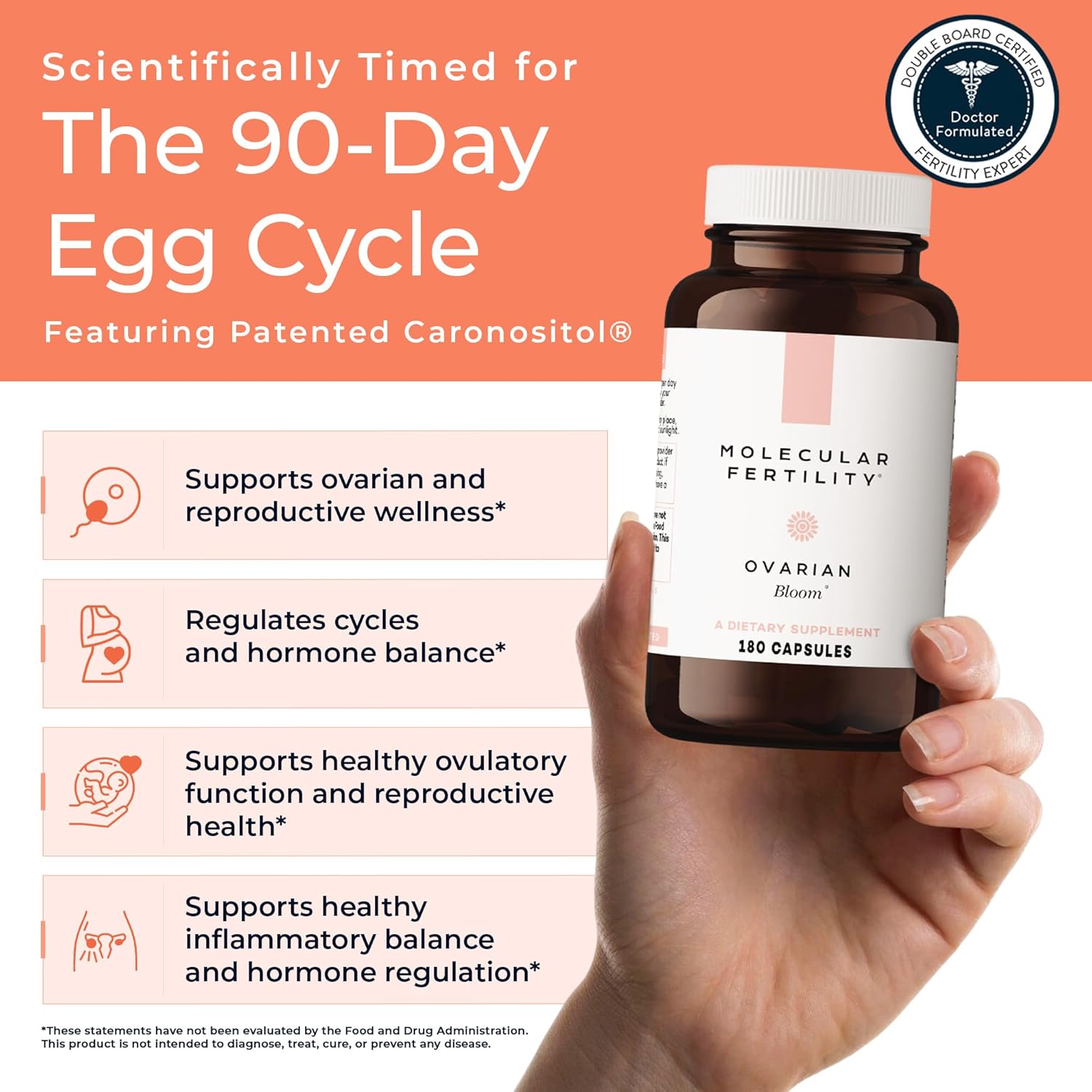Ovarian Bloom - Doctor Formulated Fertility Supplement for Women - Hormone Balance, Egg Cell Health, Reproductive Wellness - 40:1 Myo-Inositol & D-Chiro Inositol - 30 Day Supply