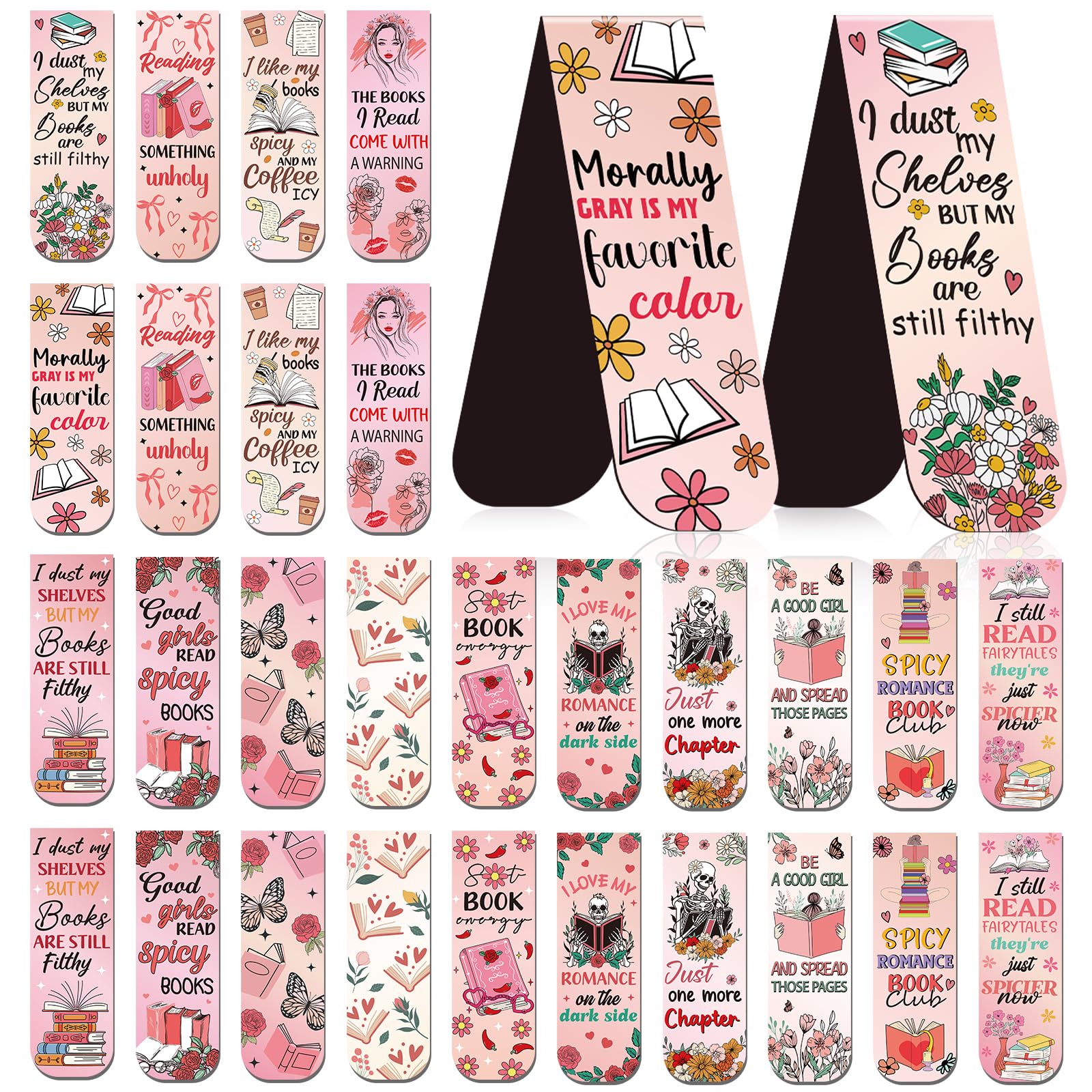 Spicy Romance Magnetic Bookmark Gift - Wxiben 30PCS Dark Romance Magnetic Bookmarks for Women Girls Skeleton Flower Butterfly Book Mark Page Magnets