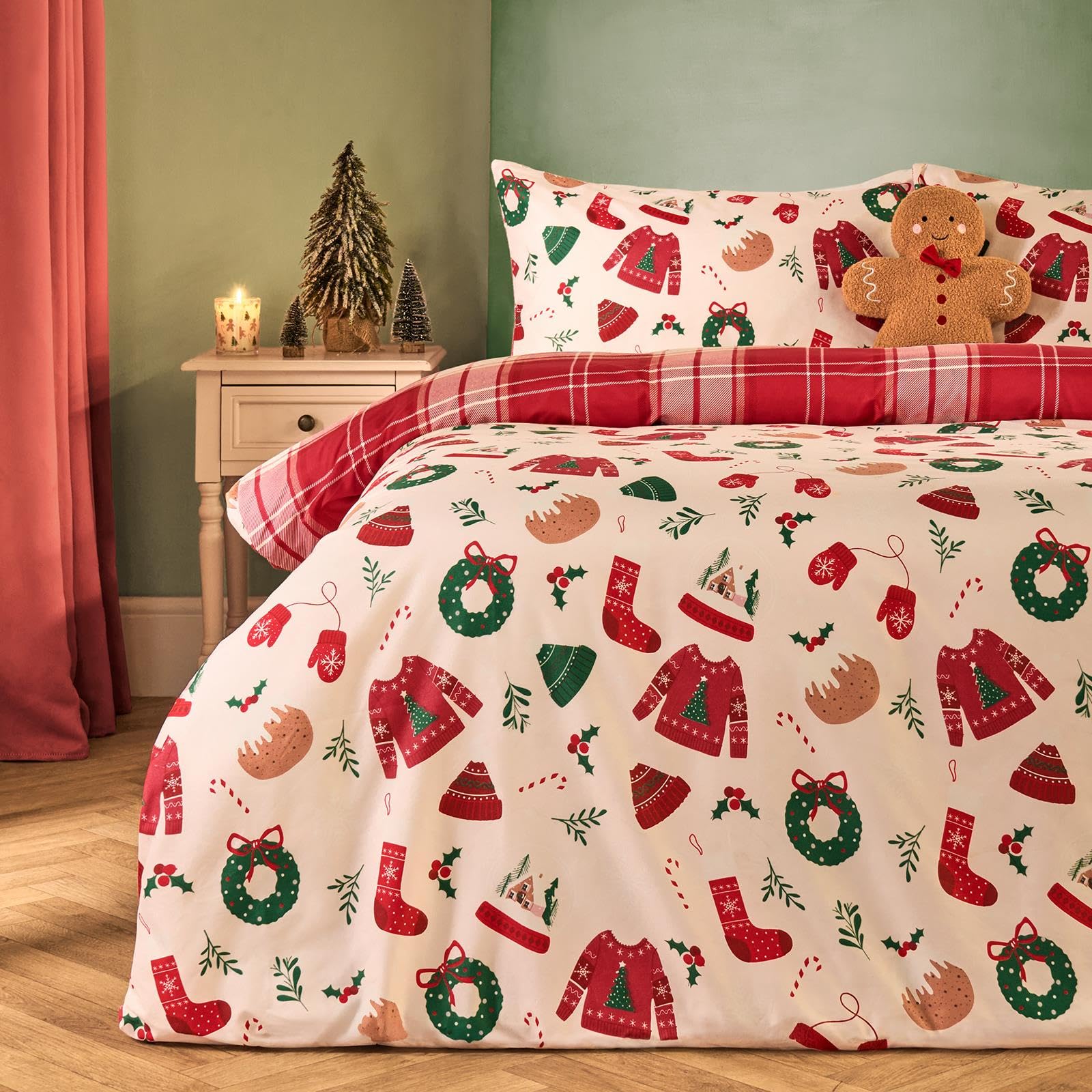 OHS Christmas Bedding, Xmas Novelty Quilt Double Duvet Set Super Soft Warm Microfibre Chri...