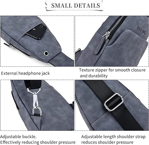 Miniatura 6 de FSD.WG Mochila bandolera para hombre, bolsa de pecho, bolsa de hombro, bolsa de viaje para hombres con resistente al agua