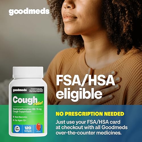 Miniatura 4 de Alivio de la tos para adultos, 120 cápsulas blandas de dextrometorfano HBr (DXM) 15 mg 8 horas, supresor bronquial no somnoliento y de larga