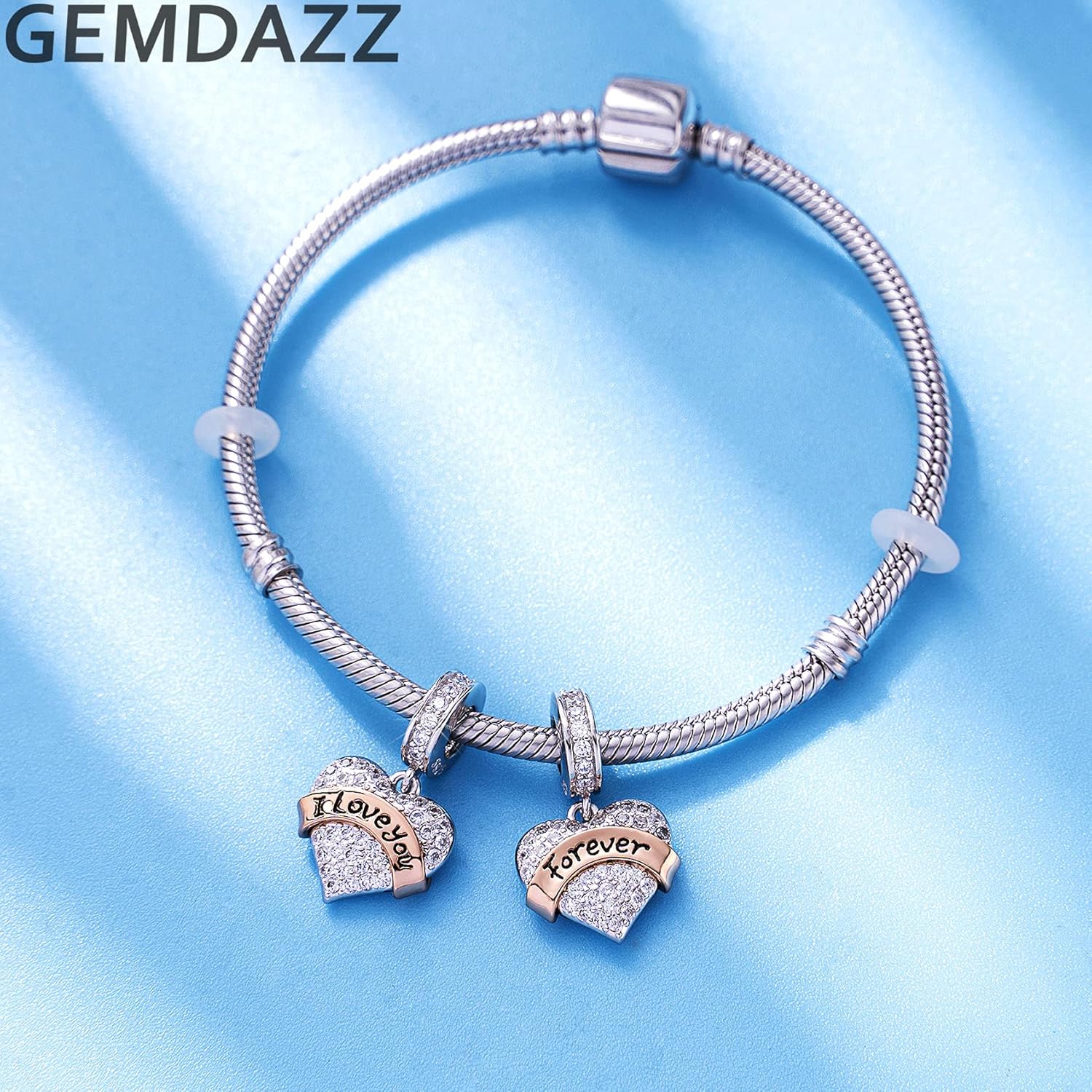GEMDAZZ Family Theme Charm, 925 Sterling Silver Mother Father Daughter Son Sister Nana Wife Husband Grandma Friend Godmother Goddaughter Clear Pave Heart Pendant Beads, fit European Women Bracelet - Image 2
