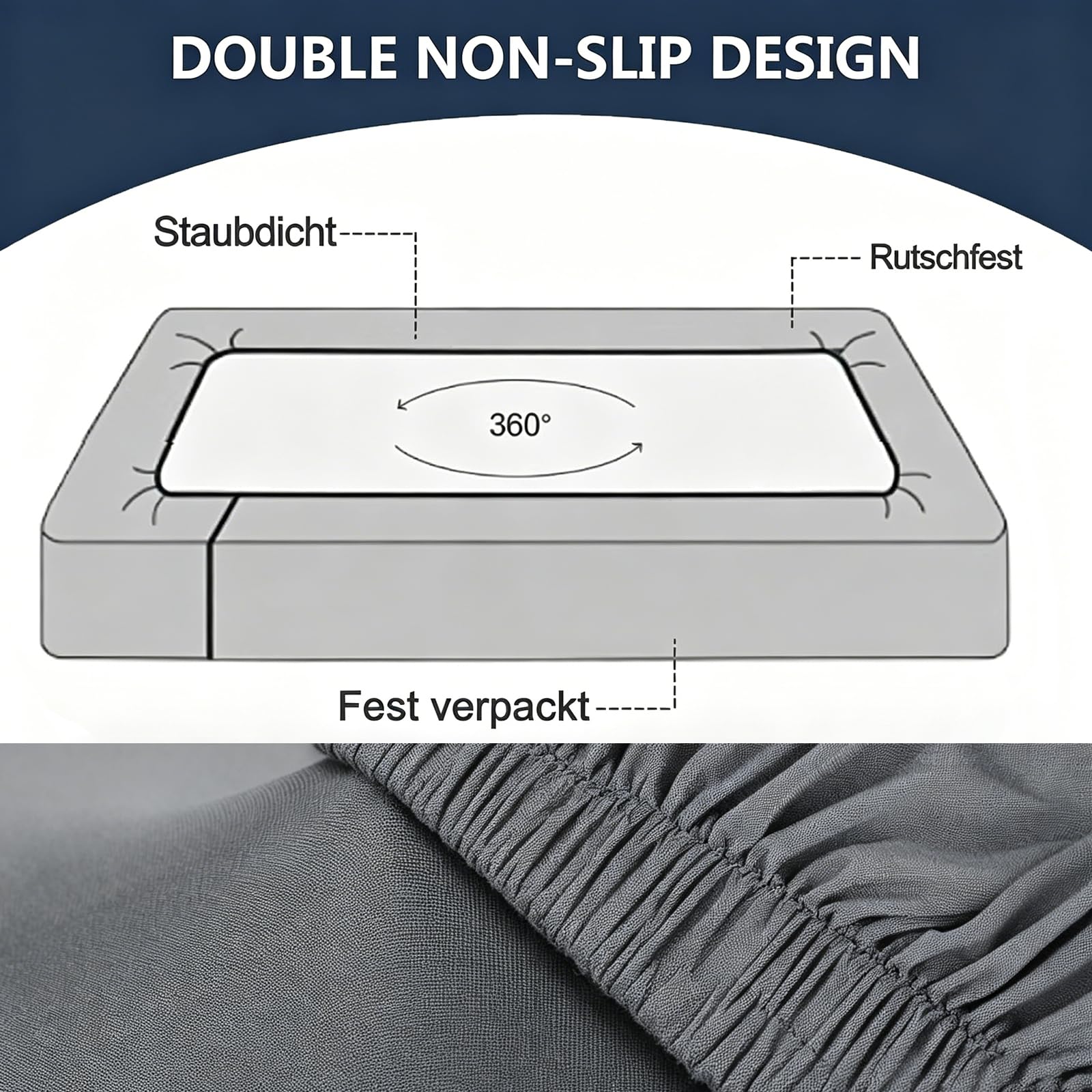 Prześcieradło z gumką do samochodów kempingowych, do samochodów dostawczych, VW T5, T6, T6.1, Ocean, Składane, Szary, 20% elastan, 40% nylon, 40% bawełna, Full