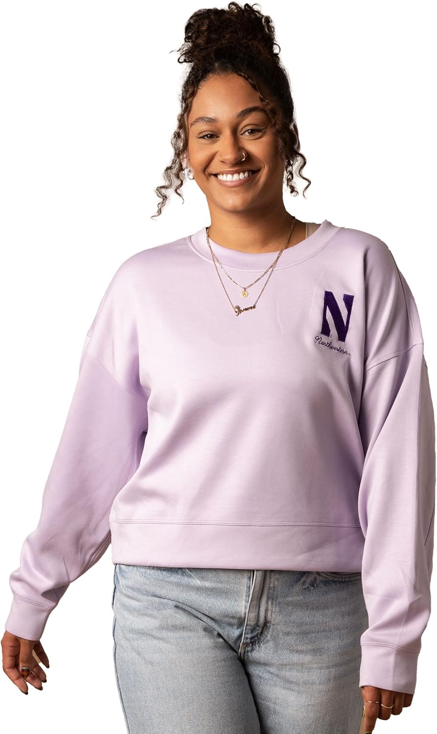 Fan Girl Women’s Northwestern Women’s Sweatshirt, Super Soft Wildcats Ladies Modal Crewneck, Purple, Sizes S-2XL