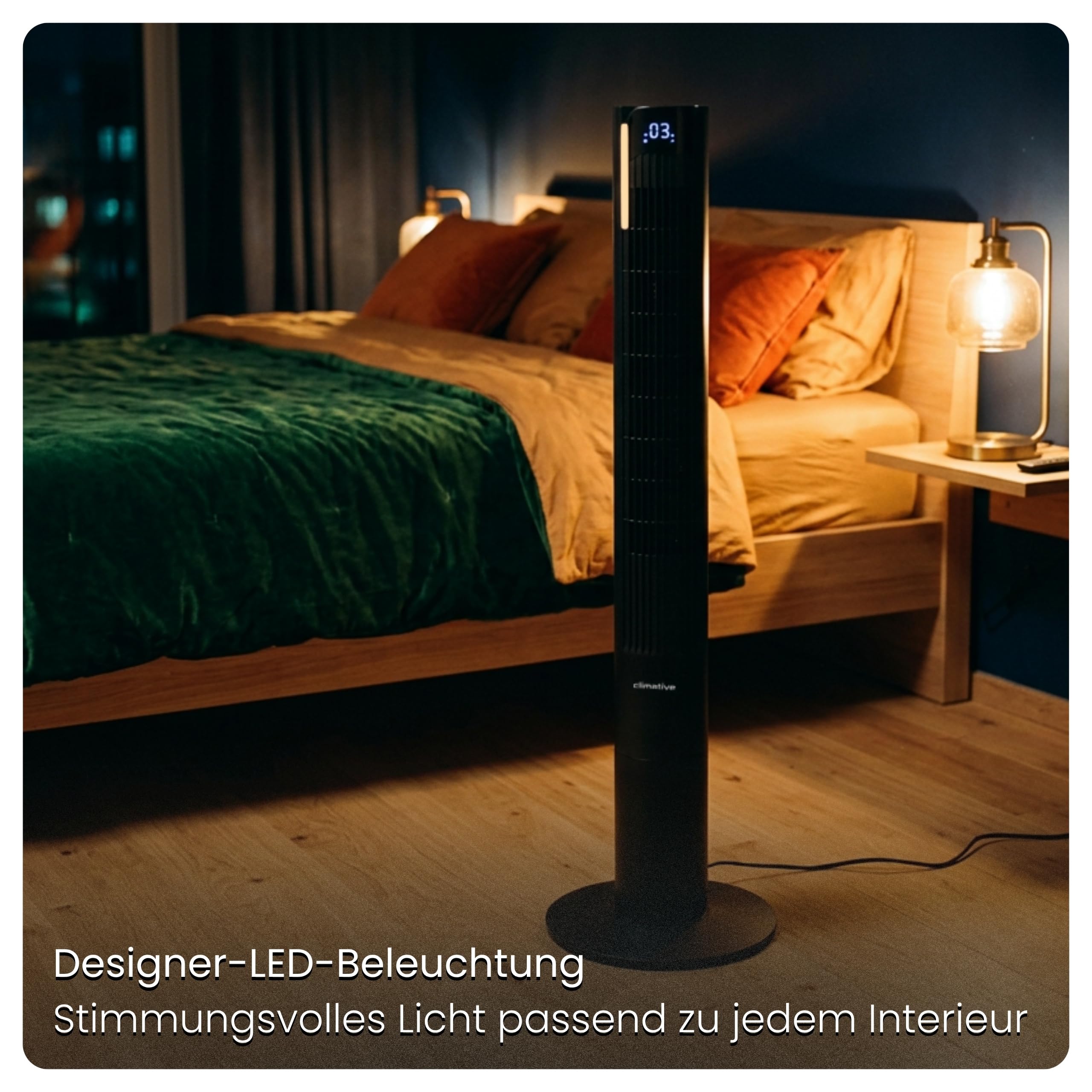 Turmventilator 115cm WiFi Tuya MAX, Ionisator, Orkanartiger 8,5m/s Wind, Nachtlicht, Oszillation, Timer, LED Display, Design Standventilator, Tower Fan, Ventilator leise Schwarz