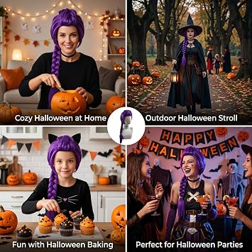 Purple Wig with Thick Braid, Costume Wig Cosplay, Purple Braid Wigs
