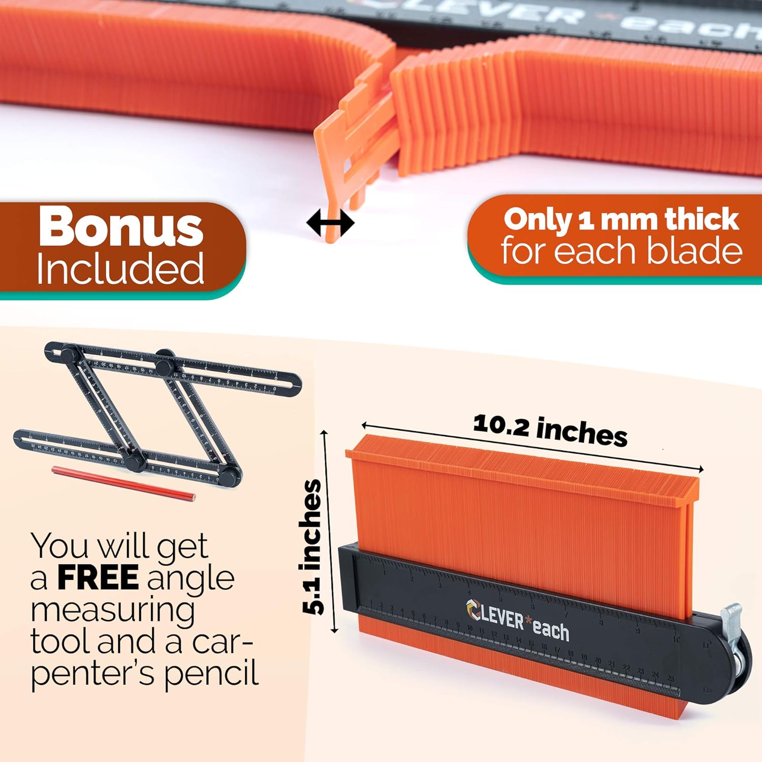 Up To 60% OFF Contour Gauge with Lock - 10 inch Contour Gauge Profile tool with Multi-Angle Measuring Ruler and Carpenter Pencil by CLEVEReach - Angle measure tool, Contour Gauge Duplicator, Profile gauge