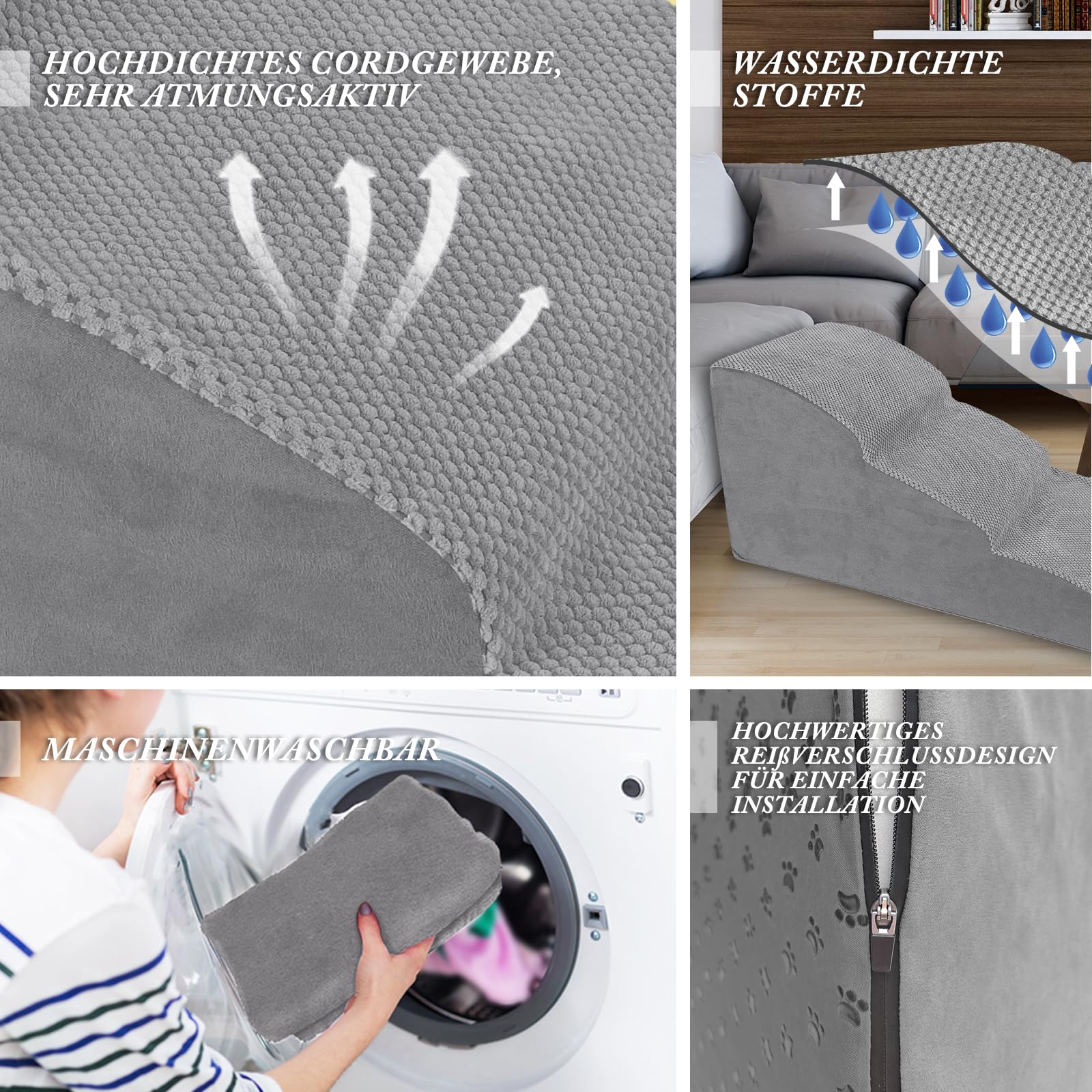 Myiosus Scale per Cani di Piccola Taglia, Portatile Scaletta per Cani 3 Gradini, Allungare Passaggi, Antiscivolo Scala per Gatti con Rivestimento in Tessuto Rimovibile, con 1 Rotolo di Lanugine