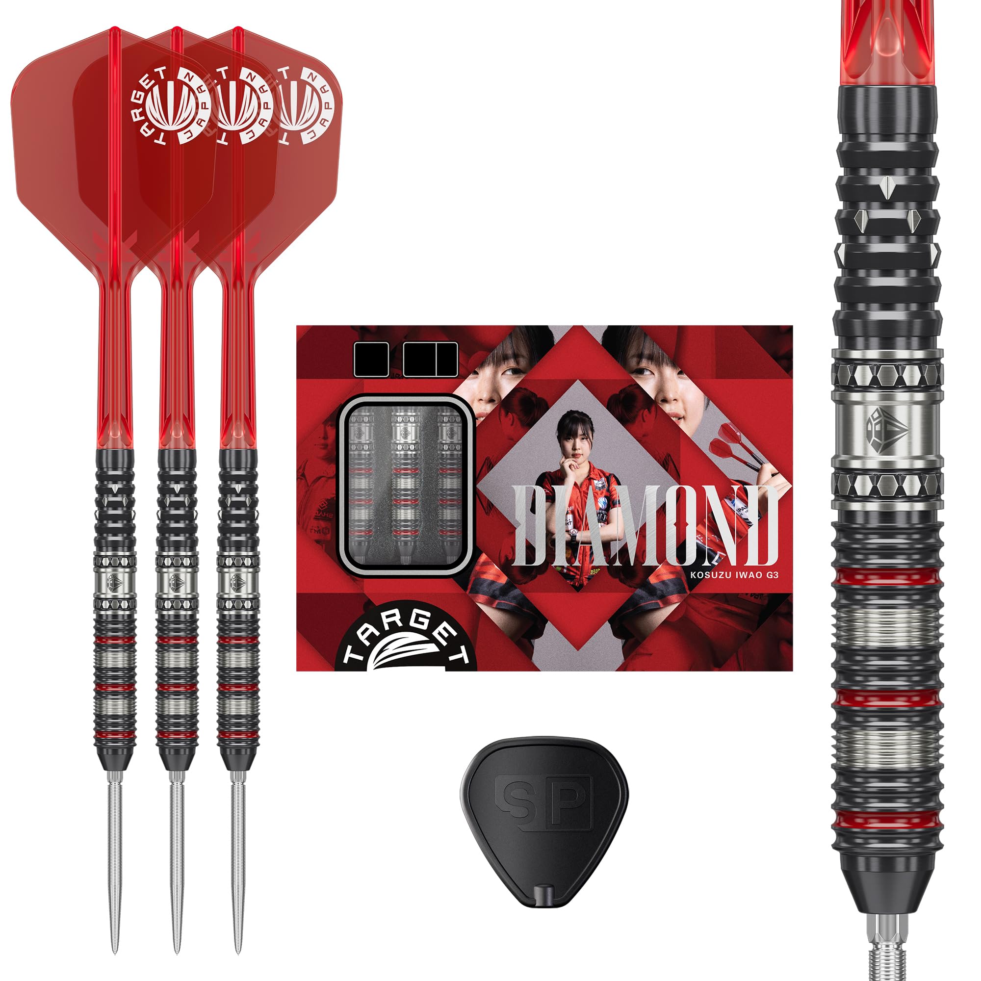 Target Japan Prime Series Diamond G3 Steel Tip Darts with Kflex 24G | 90% Tungsten Darts Set, K-Flex Flights and Shafts No.6, Nano Swiss Point Tips, Kosuzu Iwao Gen 3