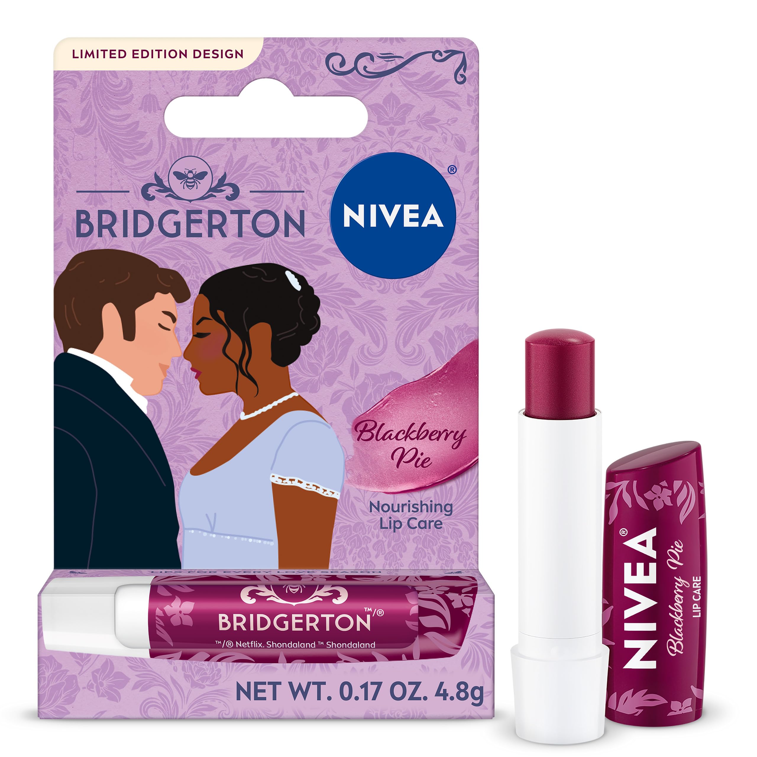 Photo 1 of NIVEA Blackberry Pie Lip Balm, Nourishing Lip Care, Bridgerton Limited Edition Tinted Lip Balm with Blackberry Flavor and Shea Butter, 3-in-1 Moisture, Repair and Color, 0.17 Oz Stick
