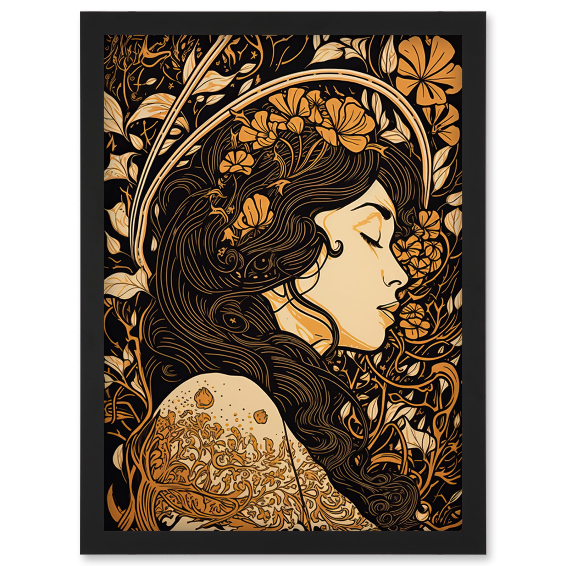 B&Q -  Sleeping Beauty Modern Art Nouveau Illustration Wall Art PrintA4 Size
