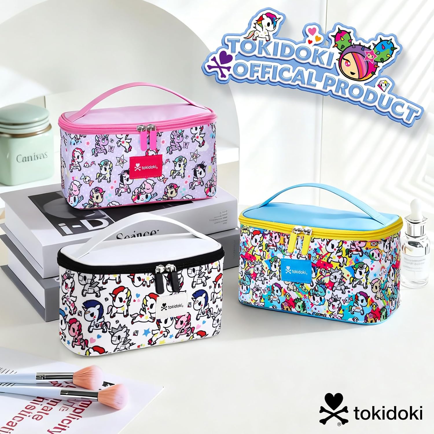 Tokidoki Official Licensed Travel Makeup Bags Toiletry Bags for Women Cosmetic Organizer Bag Large Capacity Travel Makeup Case Organizer