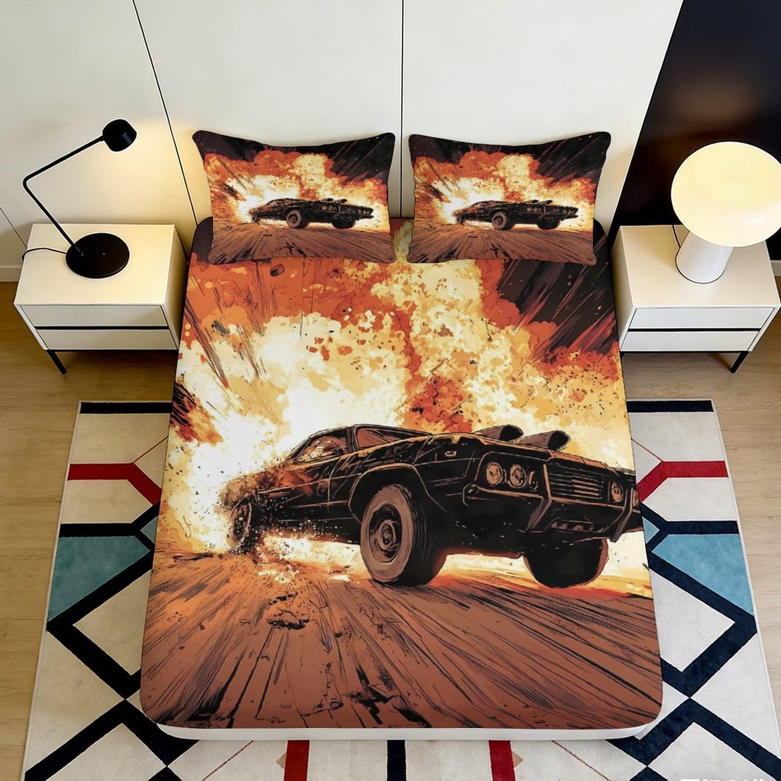 3D Printed Racing Fitted Sheet Microfiber Deep Pocket Non-Slip Racing Bedroom Bedding Racing Mattress Fitted Cover Washable Full Wrap 140x200x25cm