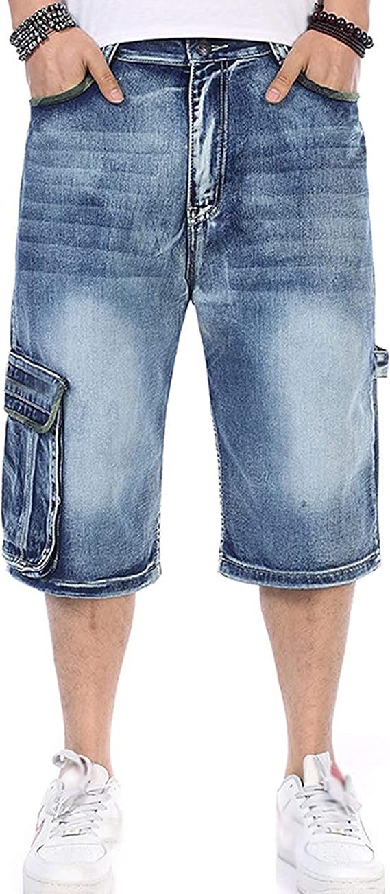 Mens Hip-Hop Capri Pants Jeans Denim 