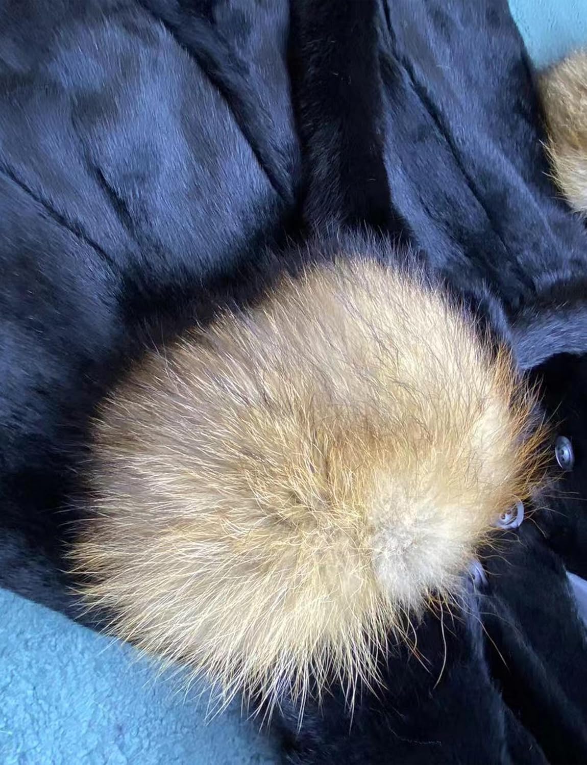 Women's Genuine Rabbit Fur Coat Extra Long Winter Fur Jacket with Raccoon Fur Sleeve Cuffs