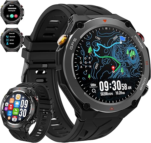Reloj inteligente militar con GPS, presiónaltitudbrújula, reloj inteligente resistente para hombres con batería extragrande de 650 mAh,