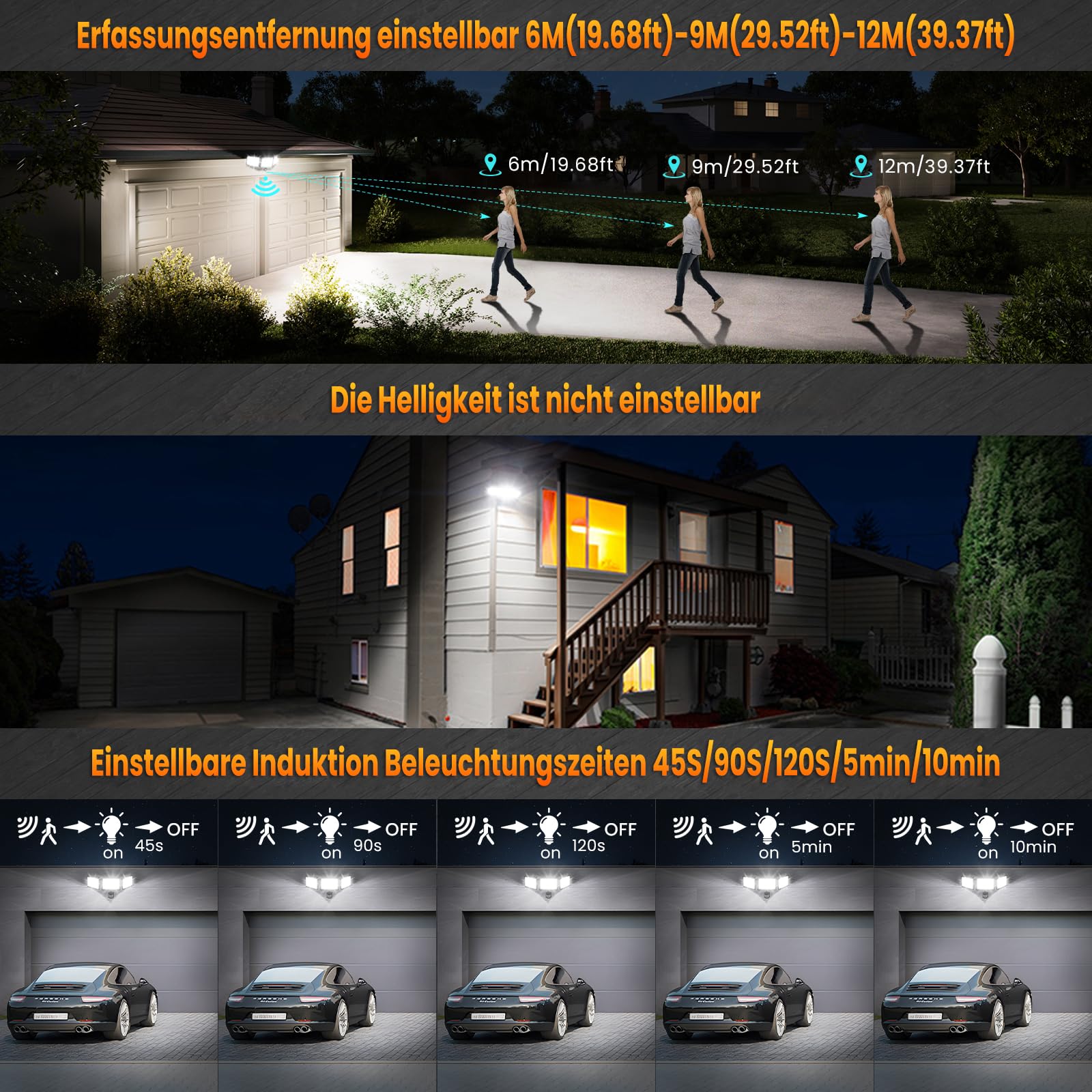 MEIKEE 100W Reflektor LED z czujnikiem ruchu Pilot zdalnego sterowania 9600LM 6500K Światło dzienne białe Reflektory PIR do użytku na zewnątrz 4 tryby pracy Sterowanie czasowe IP66 wodoodporny Regulac