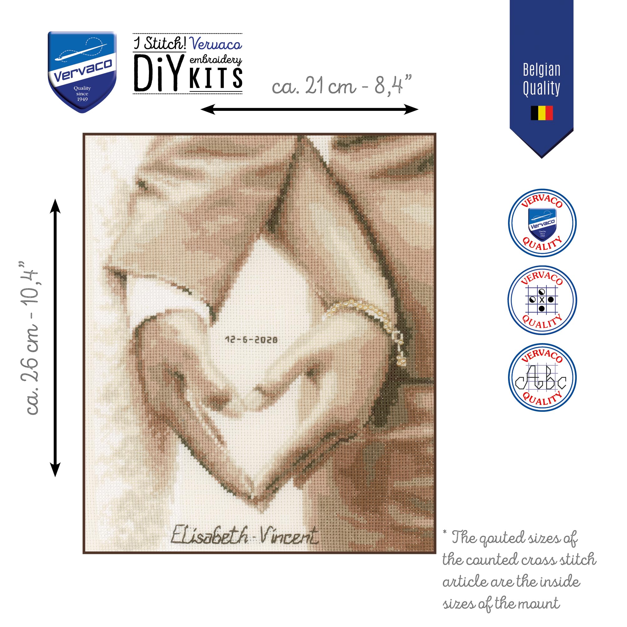 VERVACO Haft Krzyżykowy Liczony Zestaw Obraz do Haftu SERCE NOWOŻEŃCÓW Zrób to Sam Zestaw Kreatywny dla Dorosłych 21 x 26 cm Dekoracja Ścienna DIY Cross Stitch Kit