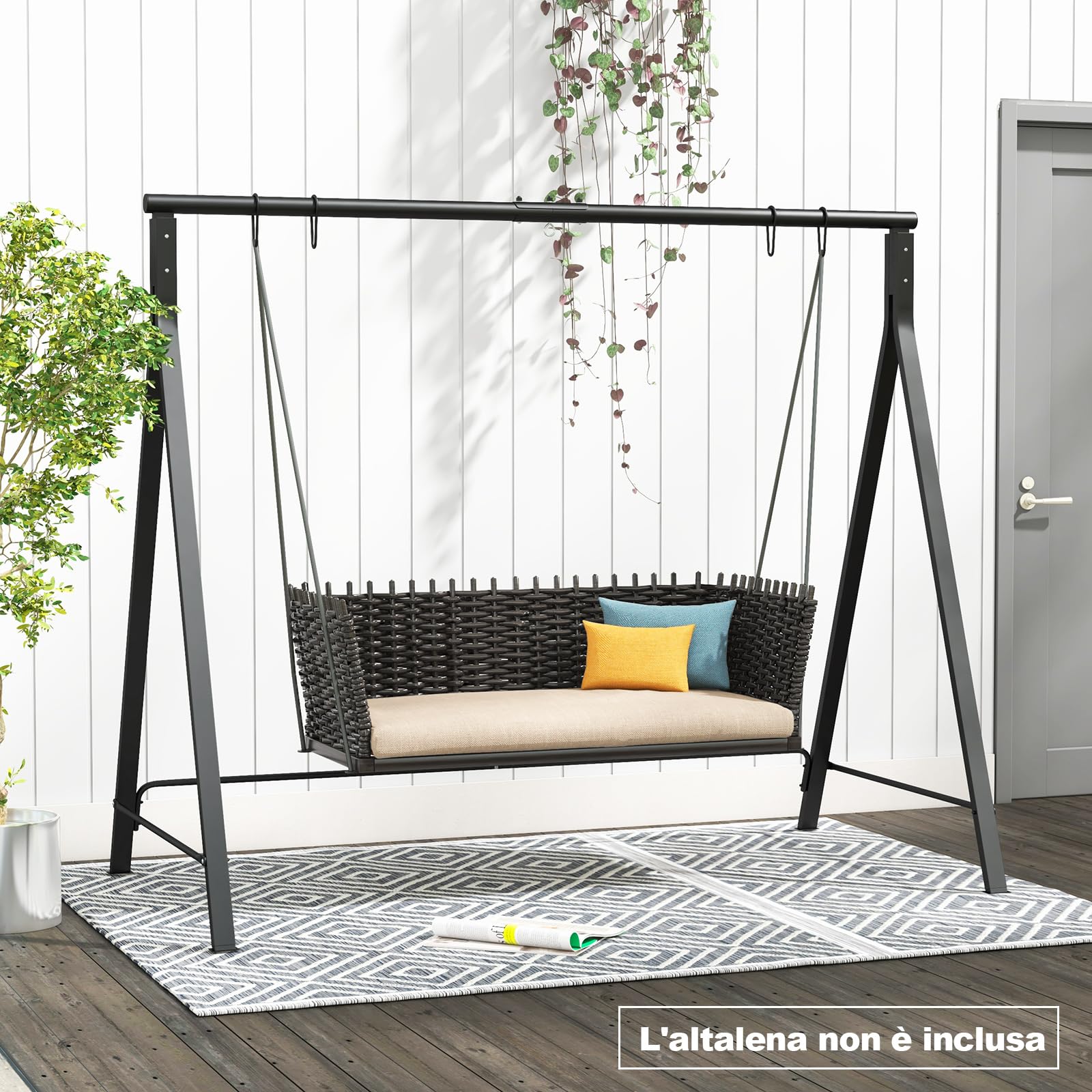 COSTWAY Supporto per Altalena in Metallo, Struttura a Forma di A | Telaio per Altalena da Giardino in Metallo, Portata 160 kg, 210 x 115 x 175 cm