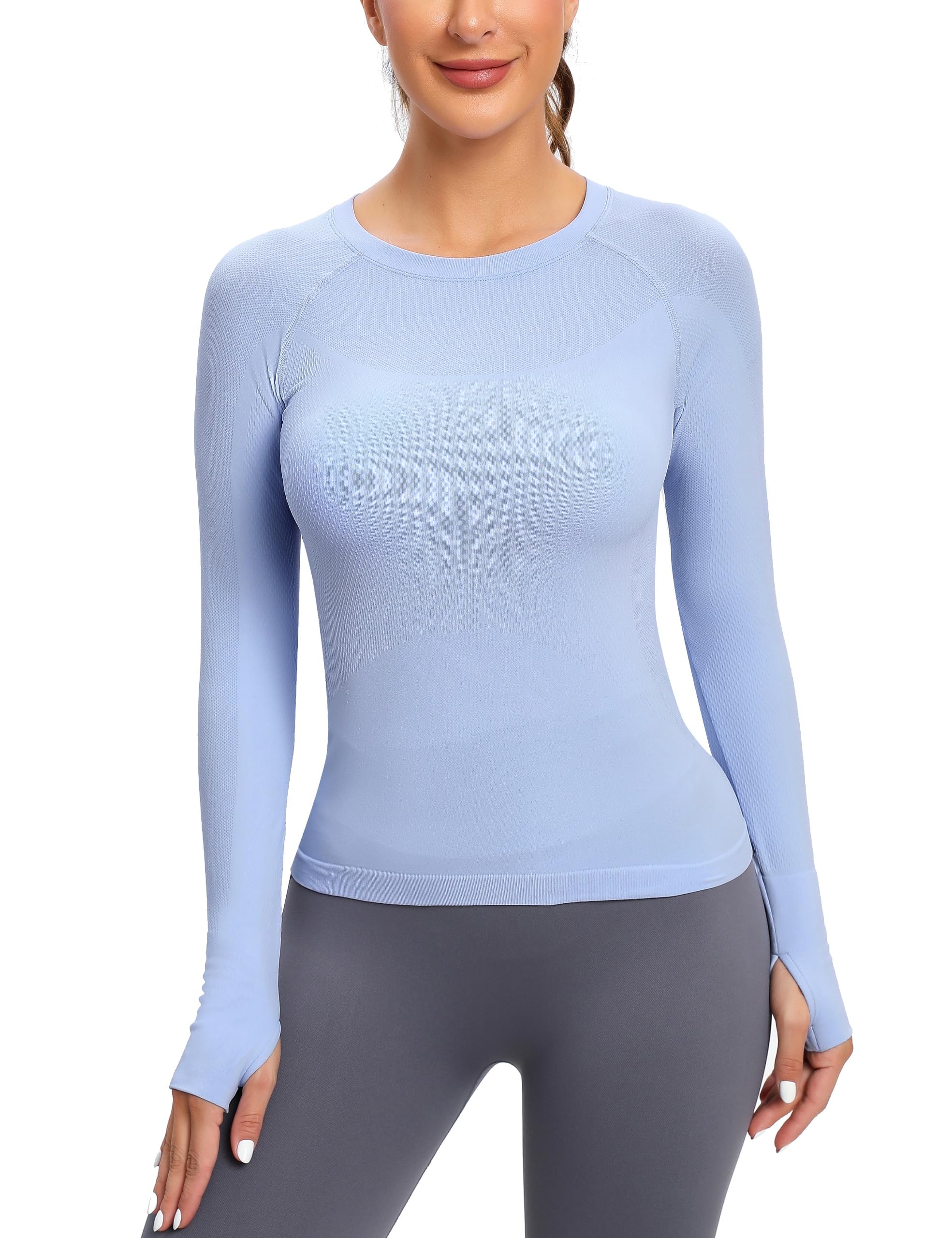 MathCat Seamless Workout Shirts for Women, Long Sleeve Workout Tops for Women, Yoga Sports Athletic Gym Tops