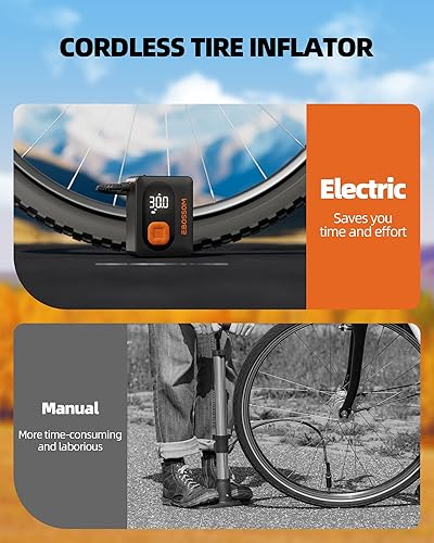 Miniatura 3 de Inflador de neumáticos, compresor de aire portátil, bomba de bicicleta inalámbrica con pantalla digital de valores duales, bomba de neumáticos de