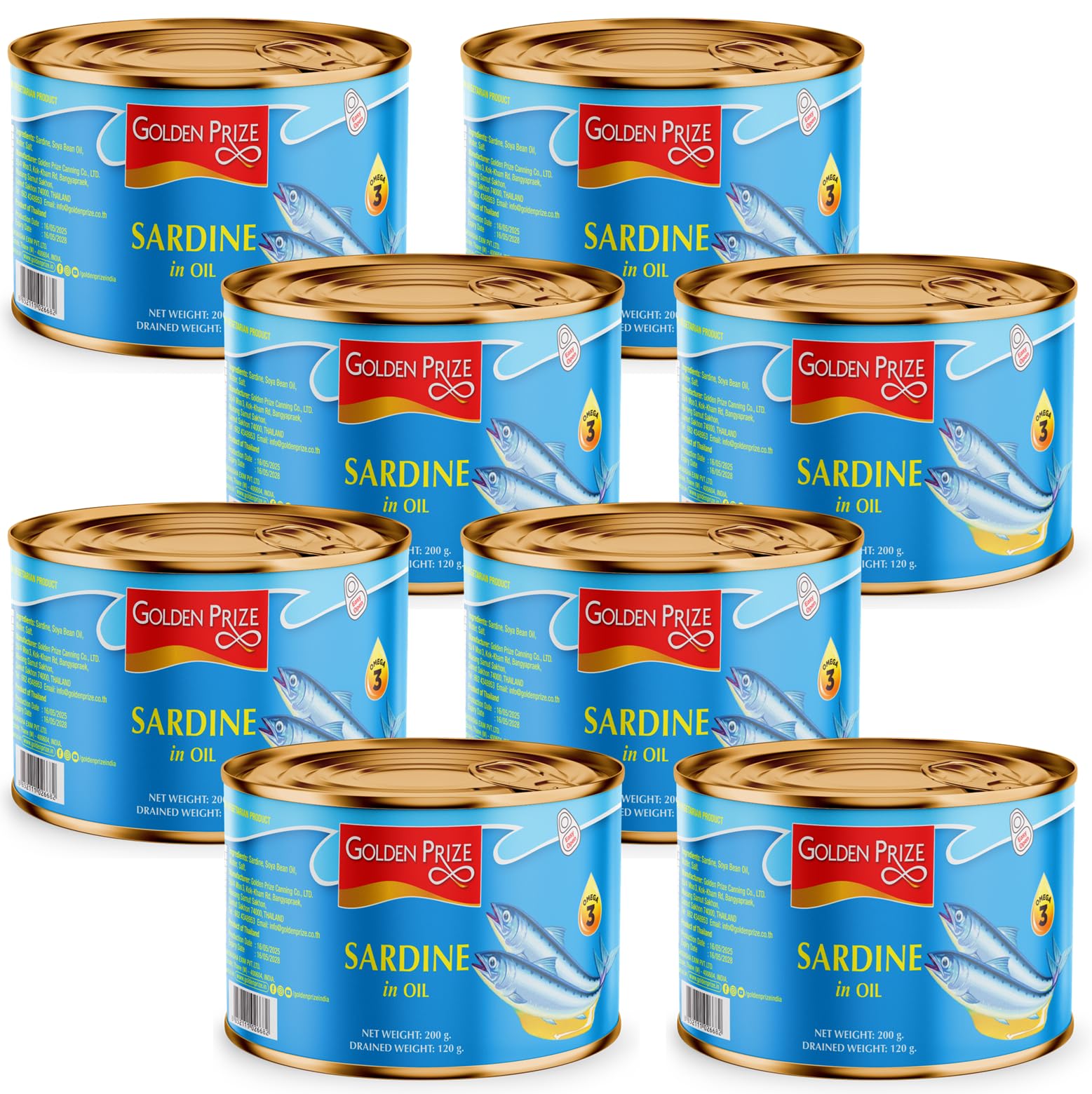 Golden Prize Canned Sardine in Oil, 200g(Pack of 8)