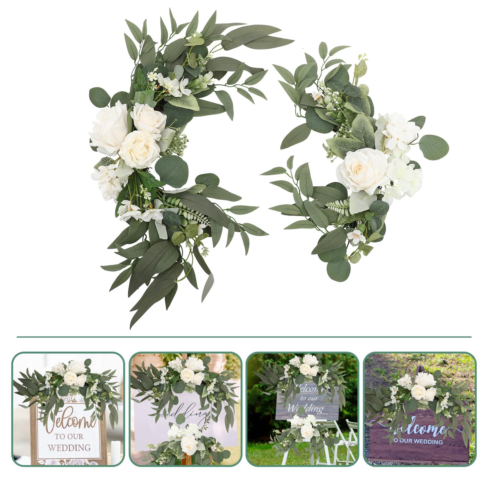 TOYANDONA Künstliche Rosenblumengirlande mit Grünen Blättern Wasserfeste Willkommensschilder Blumendekoration für Hochzeitsbögen und Selbstgemacht Romantik